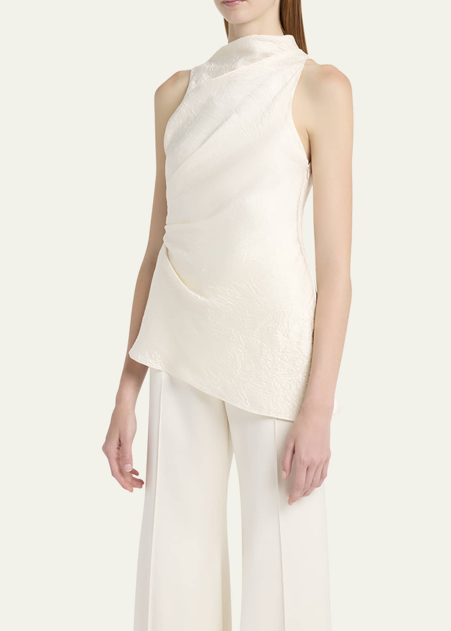 McQueen Asymmetric Ruched Smashed Satin Top Image 4 of 5