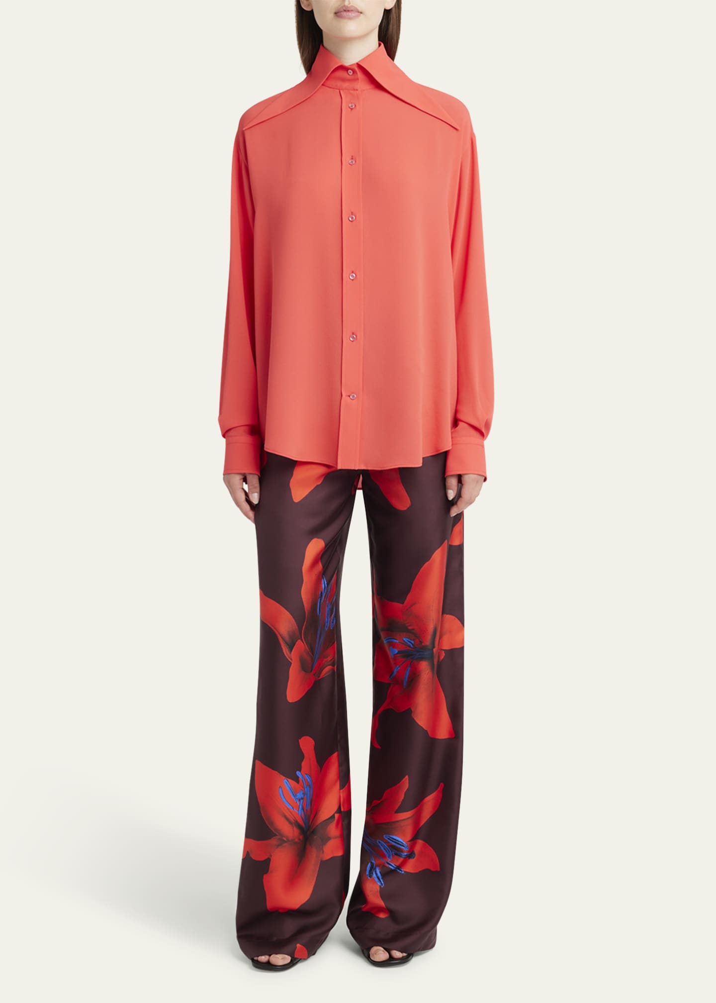 McQueen Exaggerated Collar Semi Sheer Button-Down Blouse Image 2 of 5