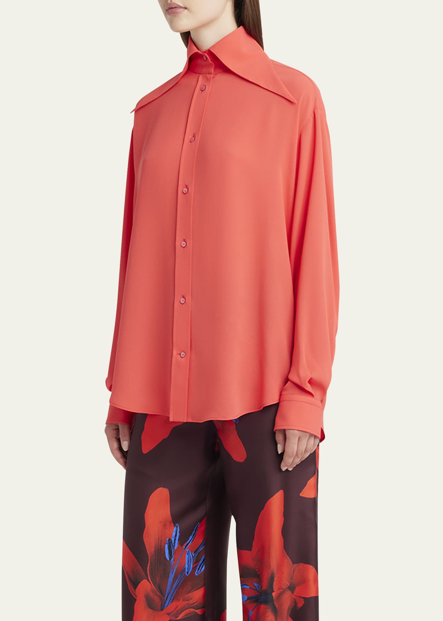 McQueen Exaggerated Collar Semi Sheer Button-Down Blouse Image 4 of 5
