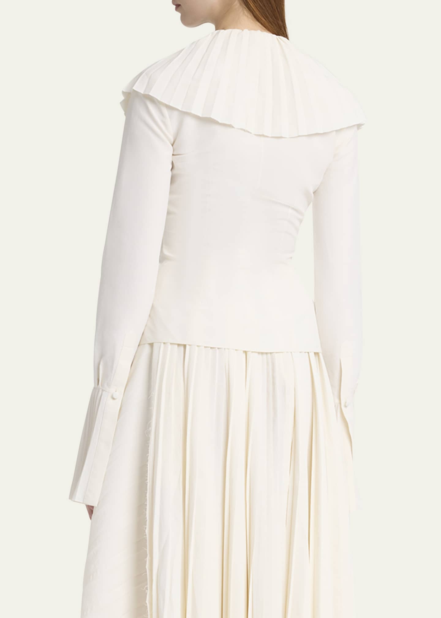 McQueen Long-Sleeve V-Neck Pleated Ruffle Blouse Image 3 of 5