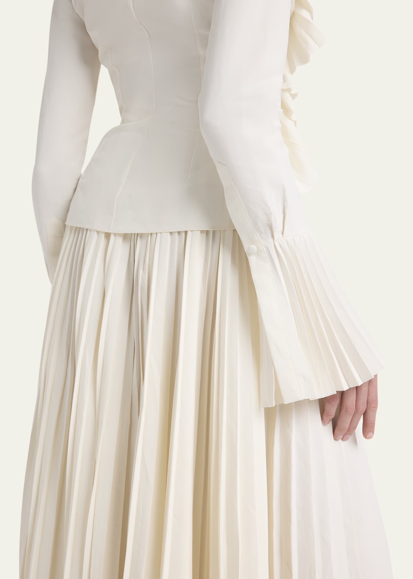 McQueen Long-Sleeve V-Neck Pleated Ruffle Blouse Image 5 of 5