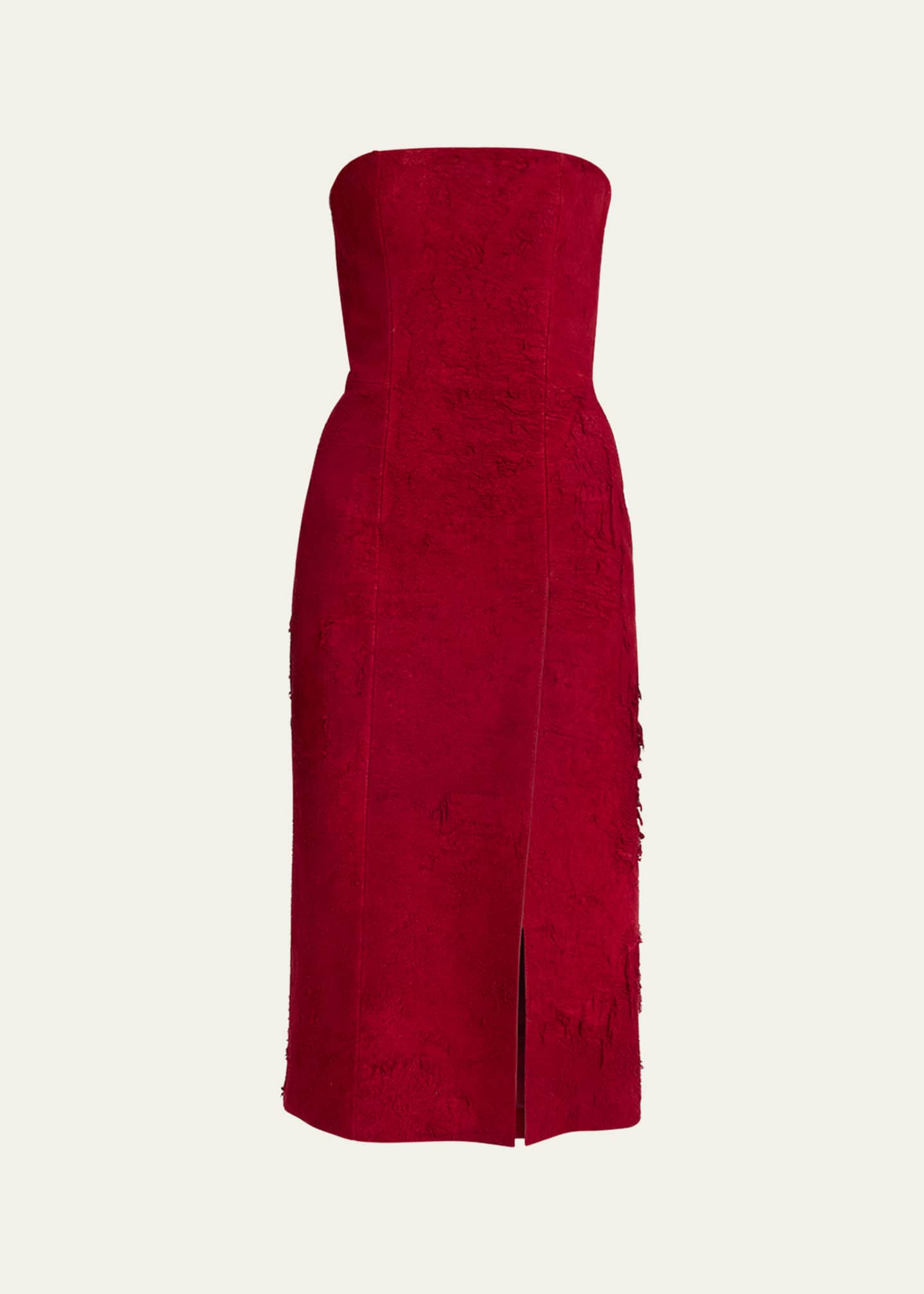 McQueen Strapless Textured Suede Slit Midi Dress Image 1 of 5