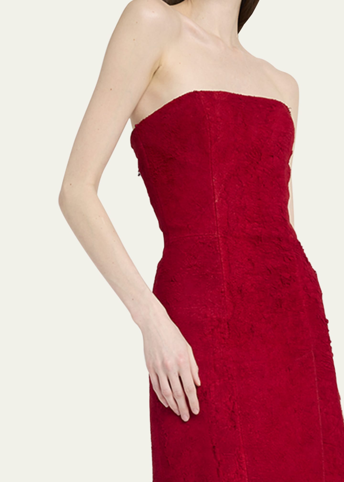 McQueen Strapless Textured Suede Slit Midi Dress Image 5 of 5