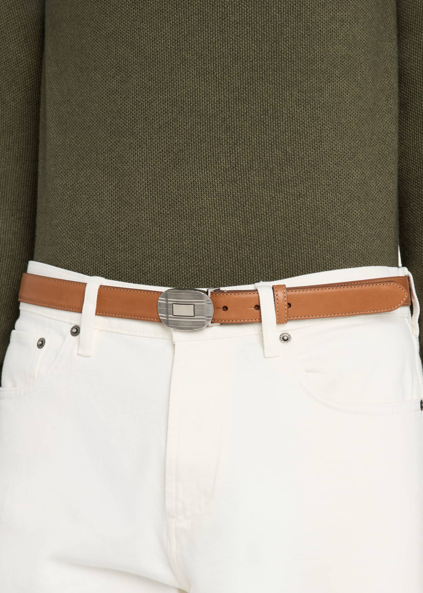Ralph Lauren Purple Label Men's Plaque-Buckle Woven Leather Belt Image 2 of 2