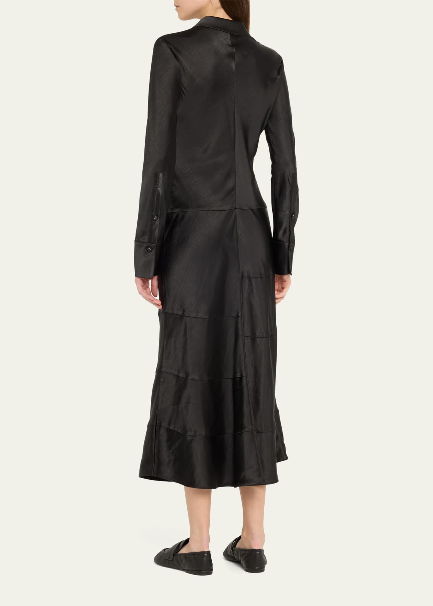 Amelie Satin Button-Front Midi Dress - Thumbnail 3