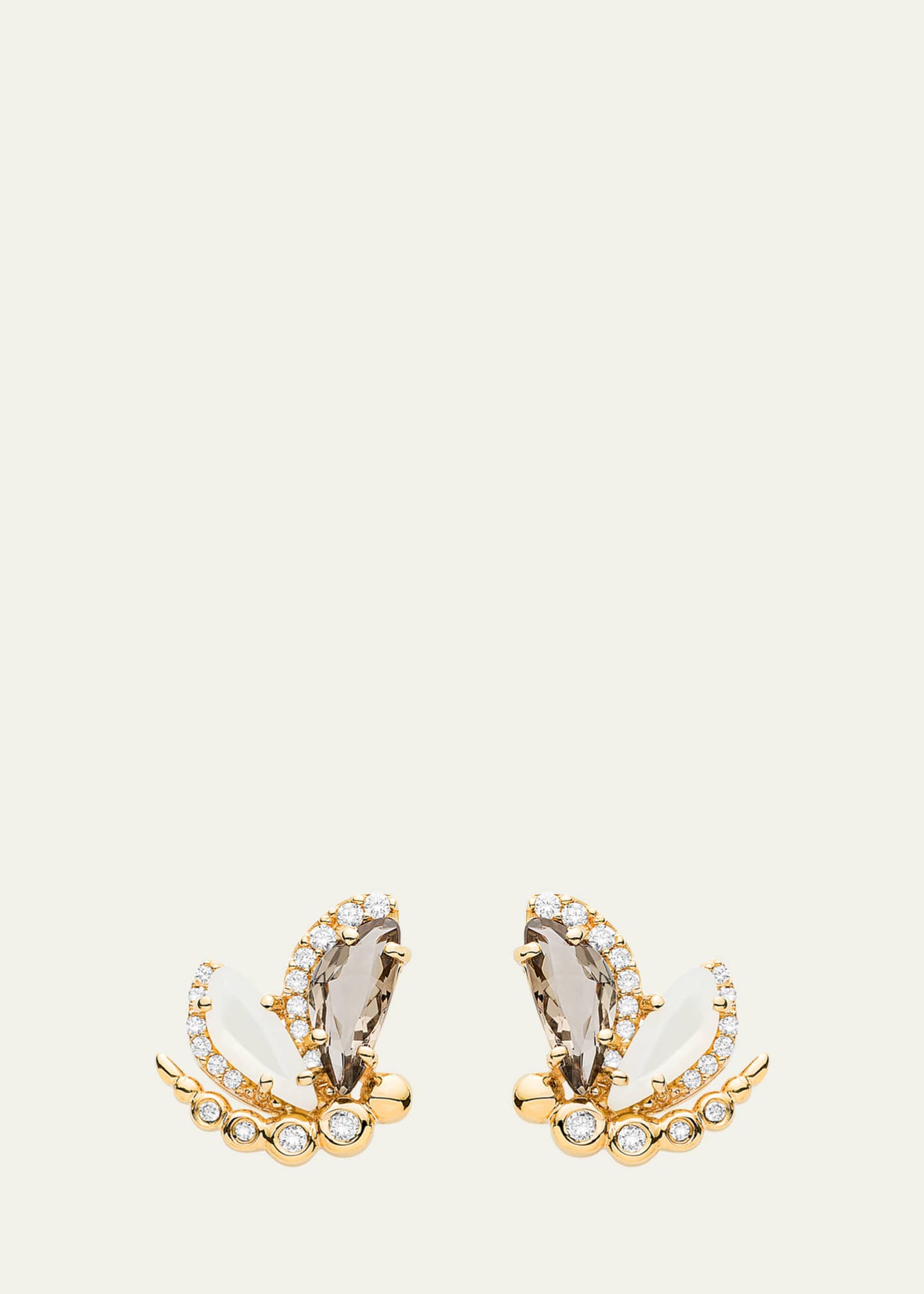Daniella Kronfle Petite Dragonfly Earrings in 18K Rose Gold with Smokey Quartz, Mother of Pearl and Diamonds