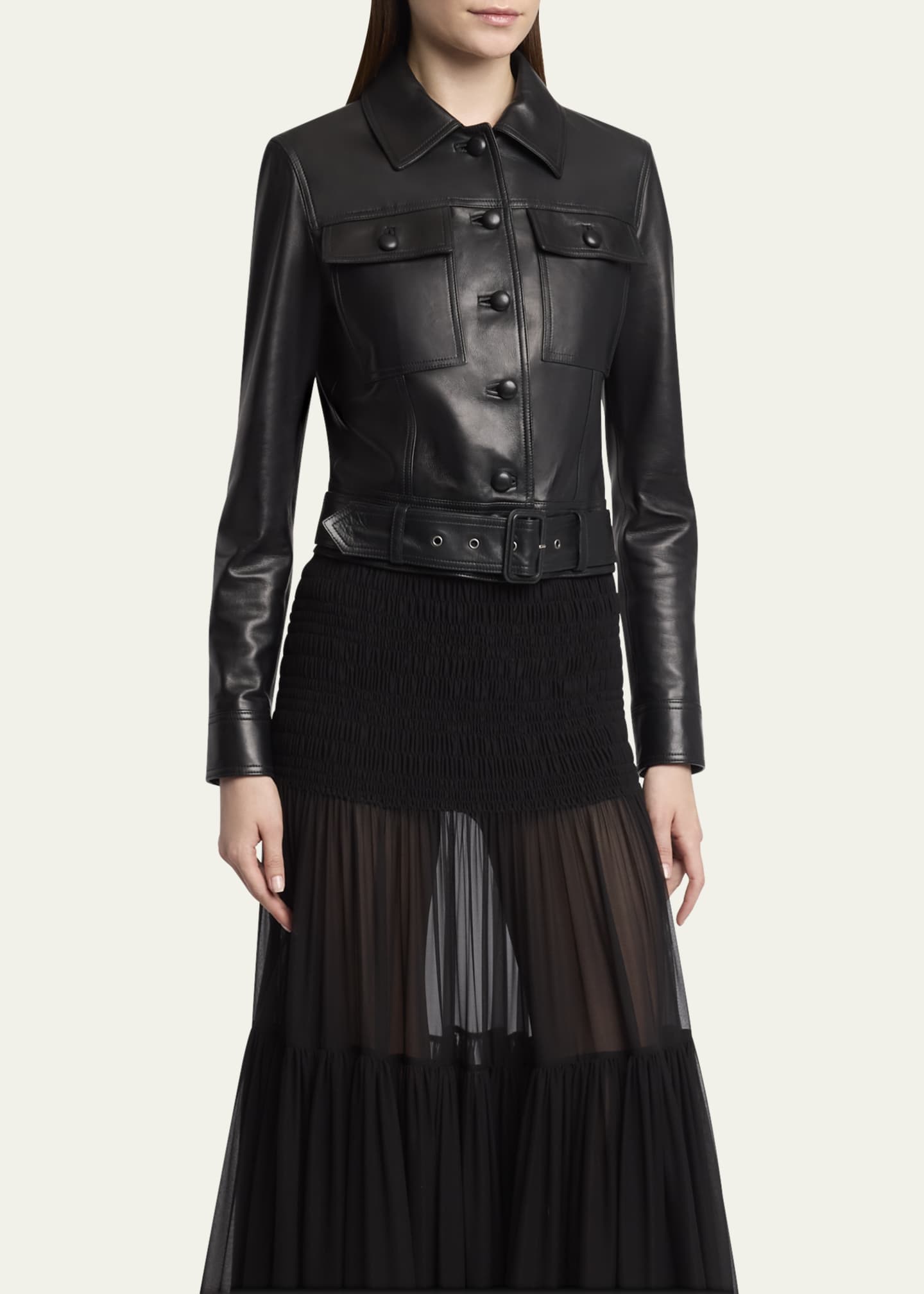Saint Laurent Leather Button Down Jacket Image 4 of 5