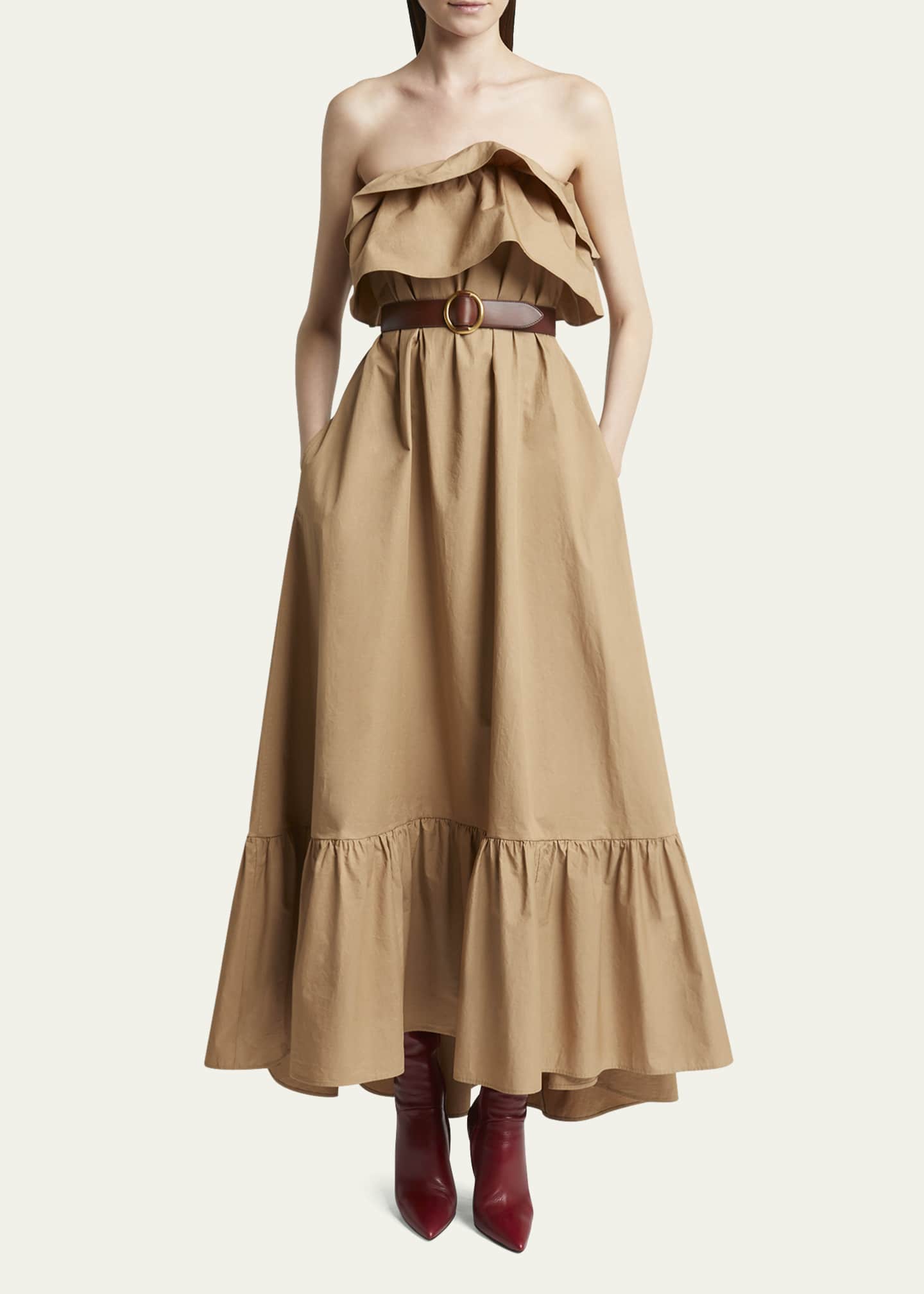 Saint Laurent Long Strapless Ruffled Dress Image 2 of 5