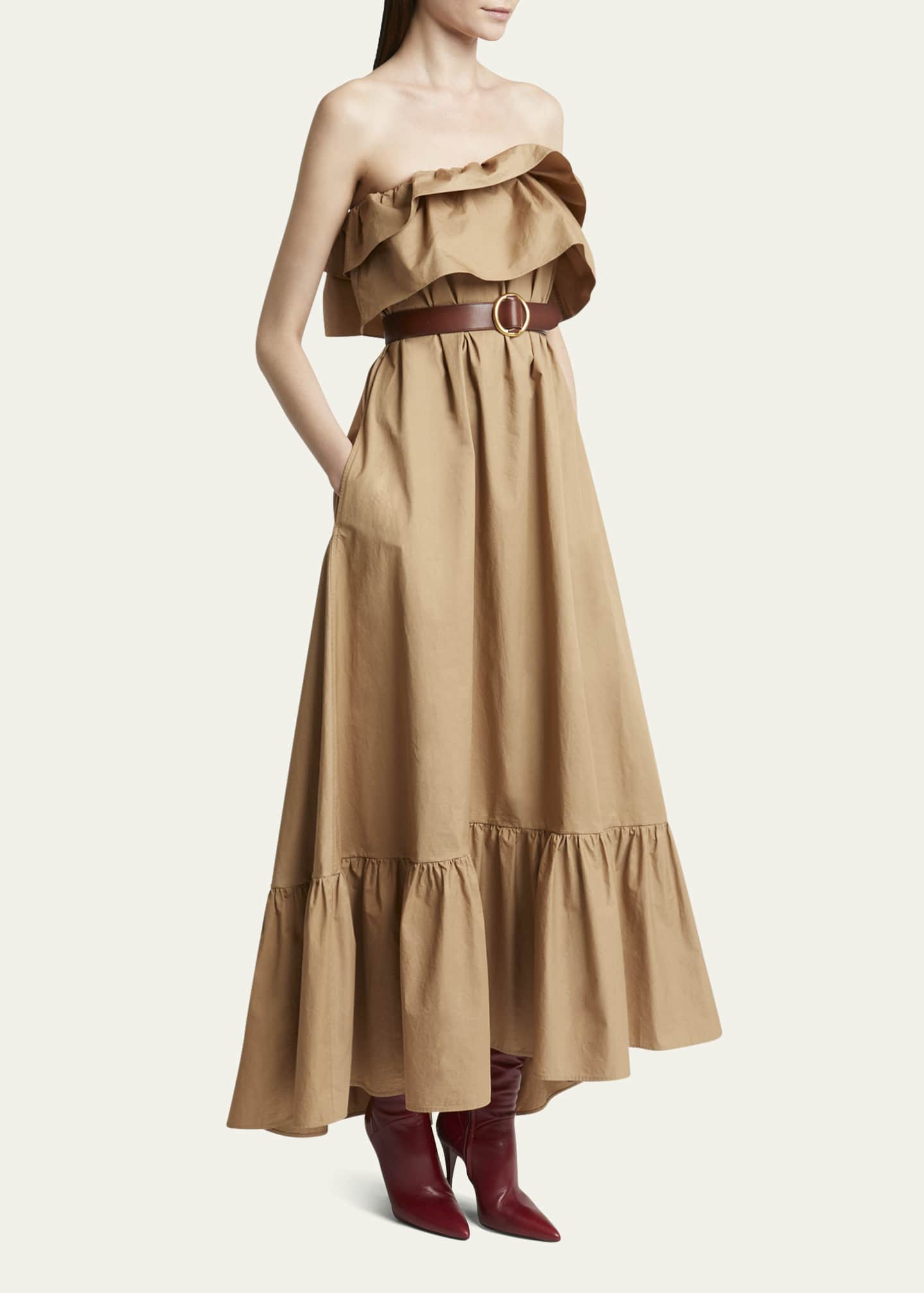 Saint Laurent Long Strapless Ruffled Dress Image 4 of 5