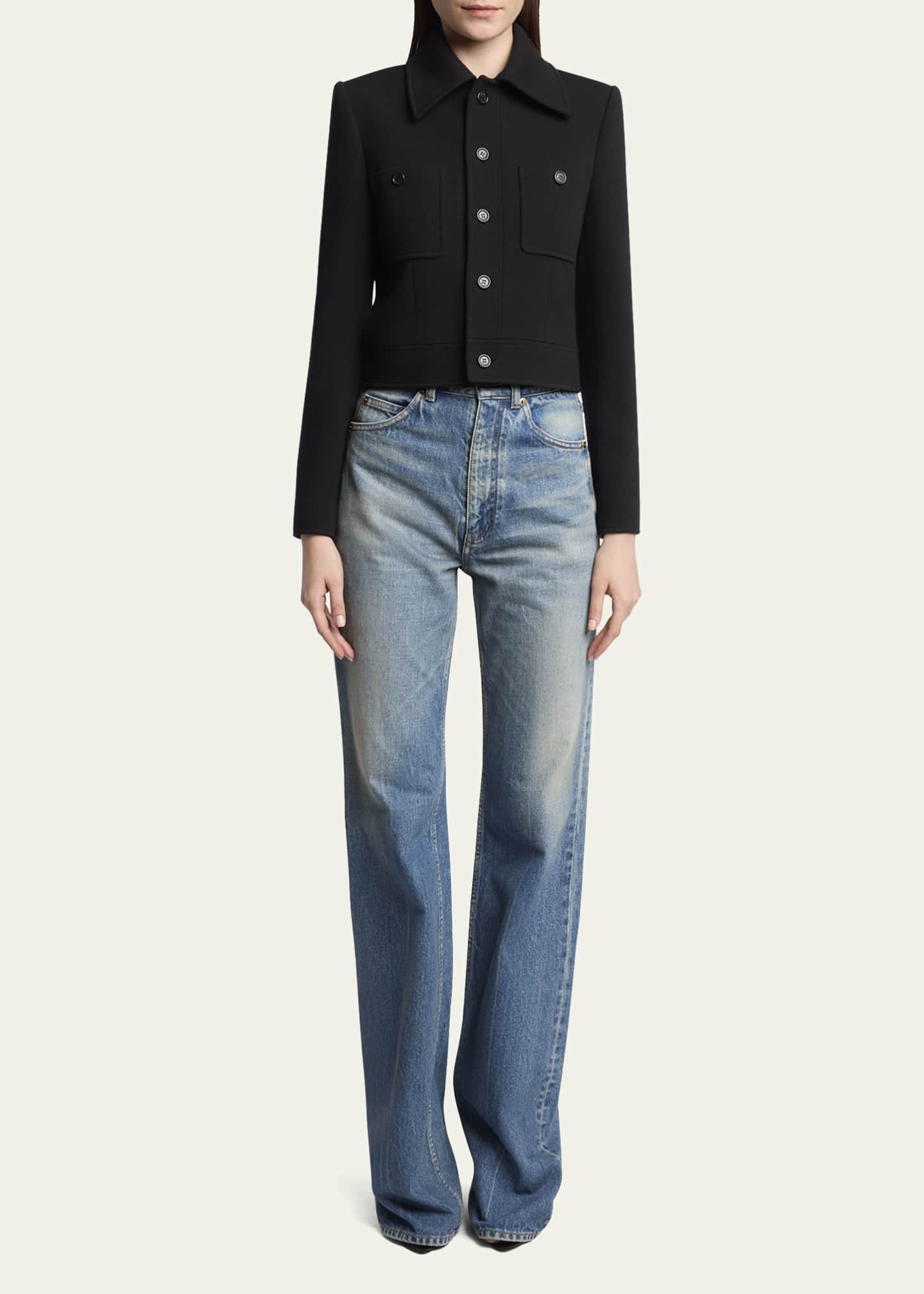 Saint Laurent Collared Button Down Wool Jacket Image 2 of 5