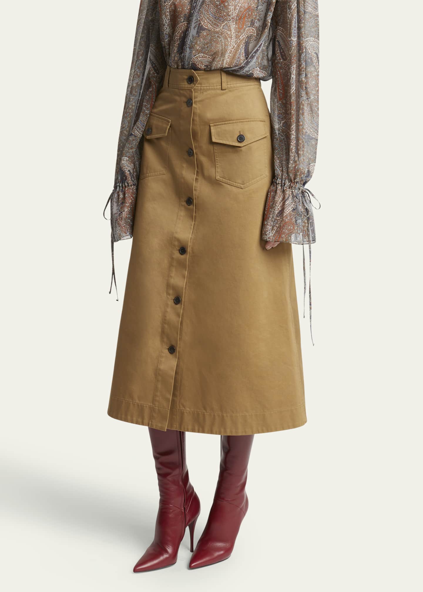 【関税＆送料込み】Saint Laurent Midi Button Skirt Saint Laurent Button Down Midi Skirt - Bergdorf Goodman