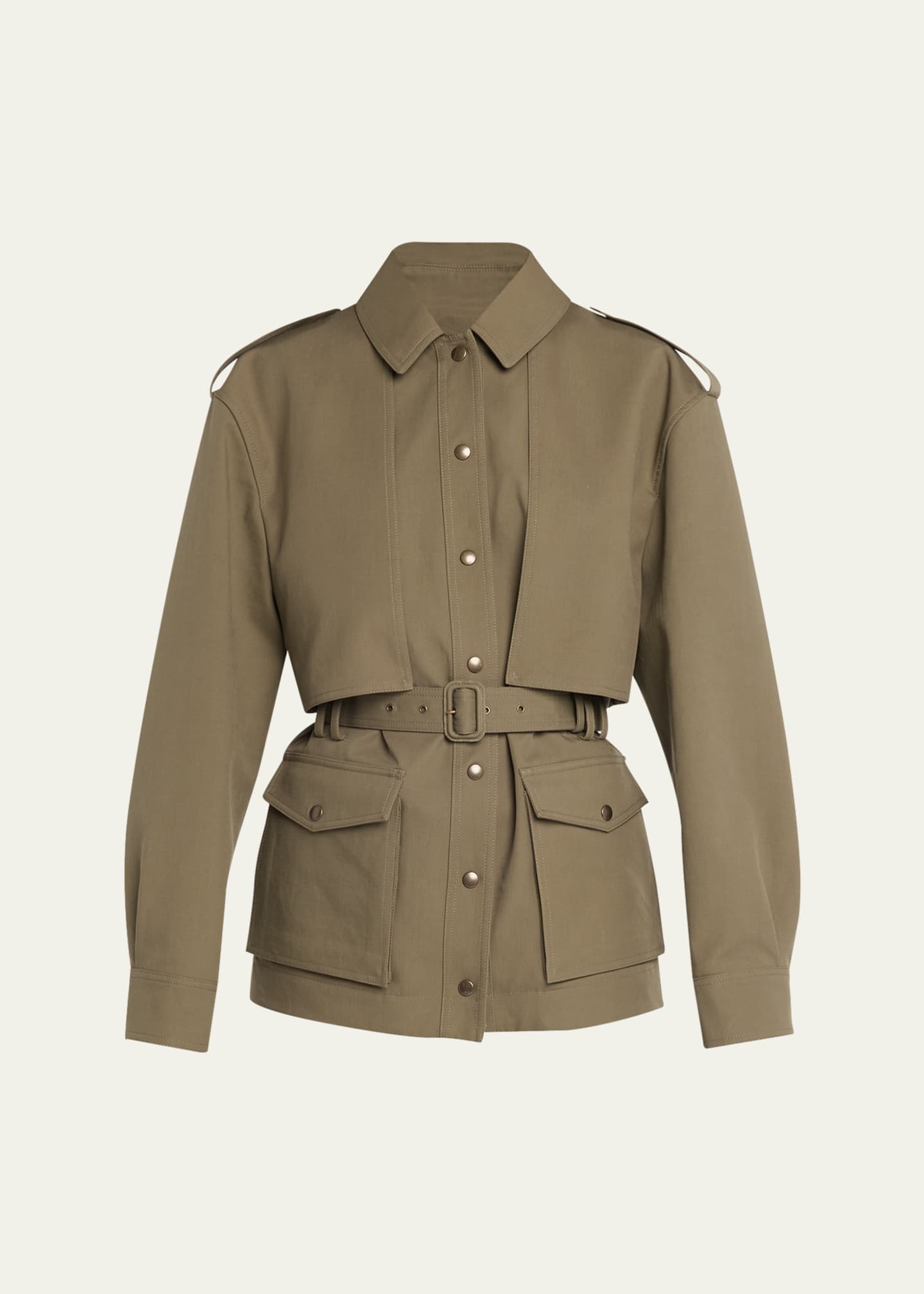 Saint Laurent Belted Long-Sleeve Button-Down Jacket Image 1 of 4