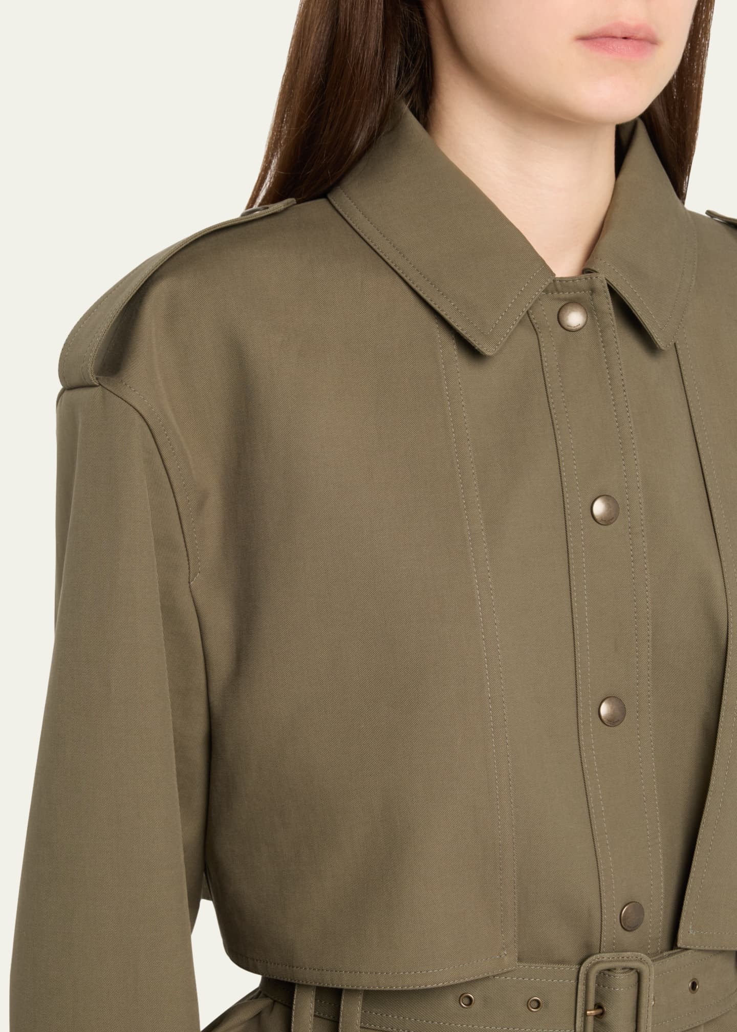 Saint Laurent Belted Long-Sleeve Button-Down Jacket Image 4 of 4