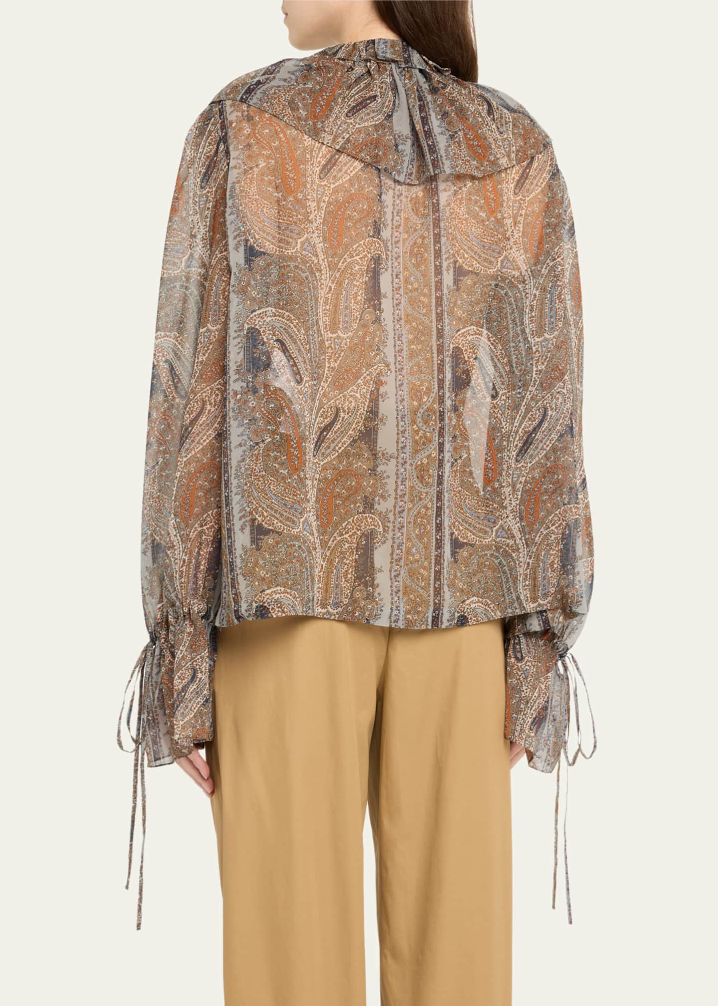 Saint Laurent Paisley Button Down Sheer Blouse Image 3 of 5