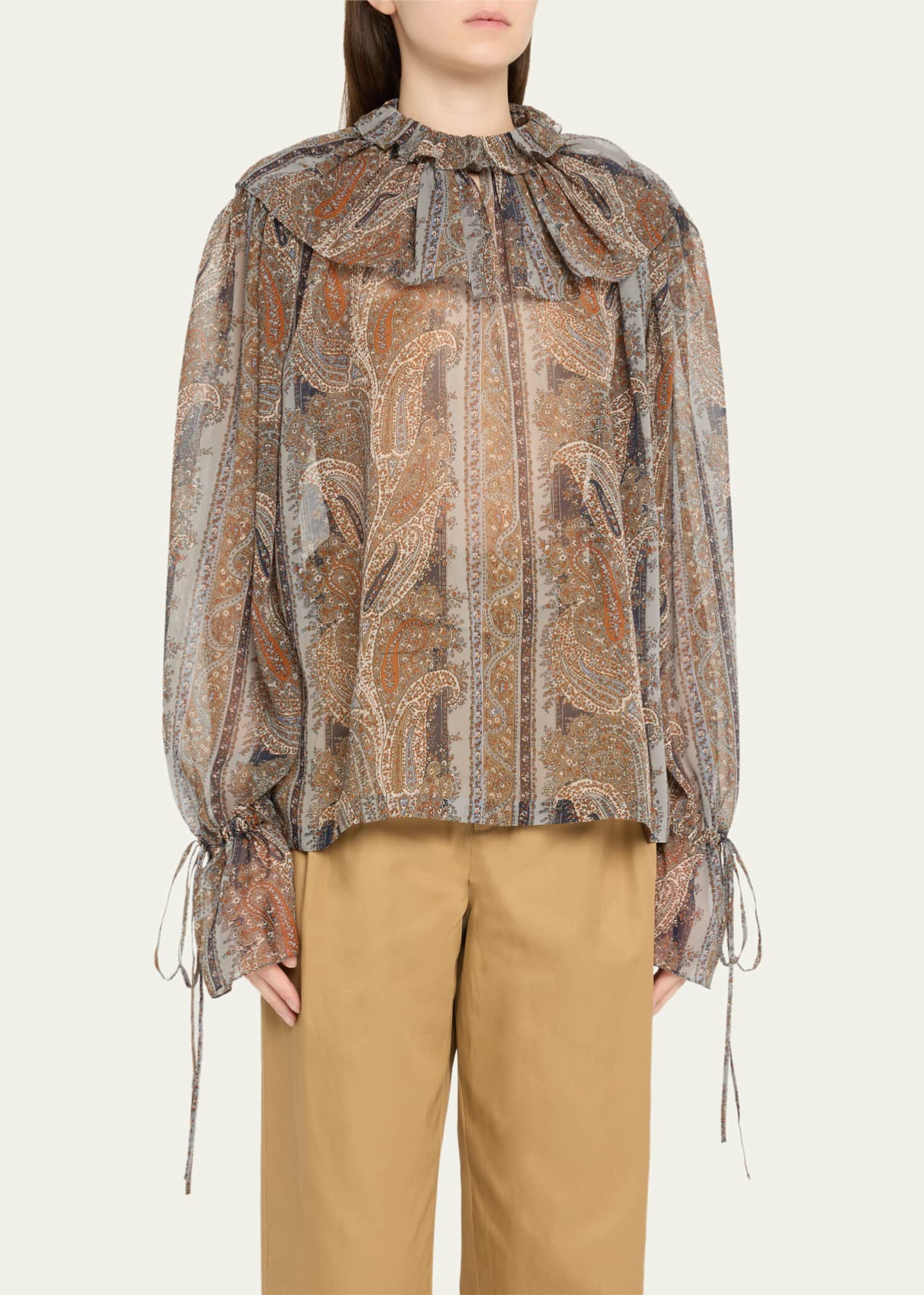 Saint Laurent Paisley Button Down Sheer Blouse Image 4 of 5