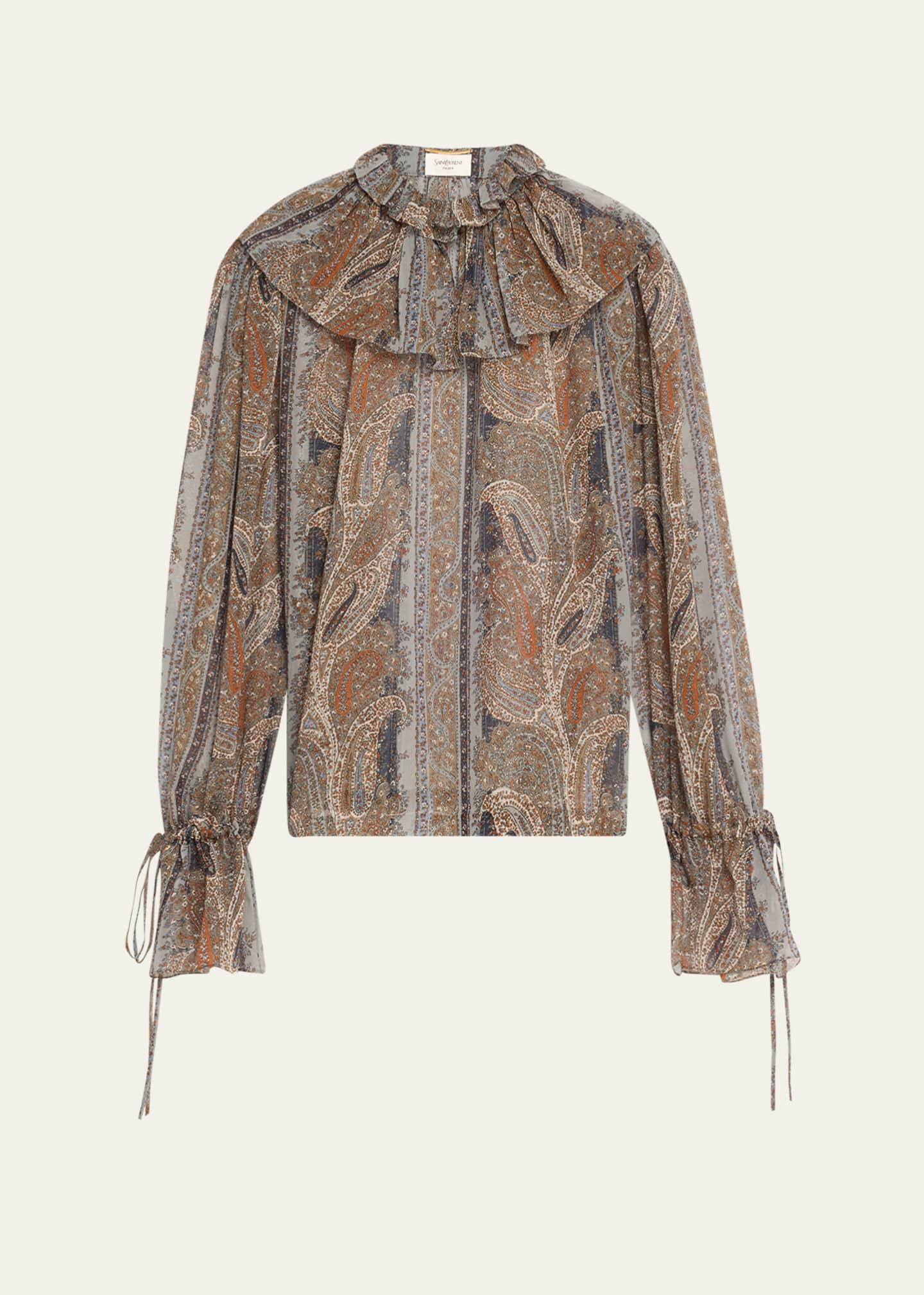 Saint Laurent Paisley Button Down Sheer Blouse Image 1 of 5
