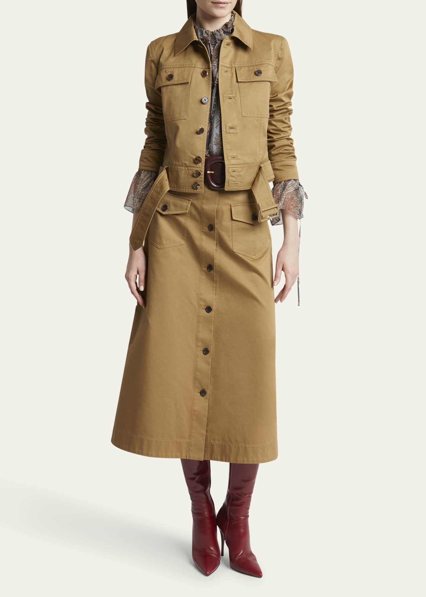 Saint Laurent Collared Button Down Belted Jacket Image 2 of 5