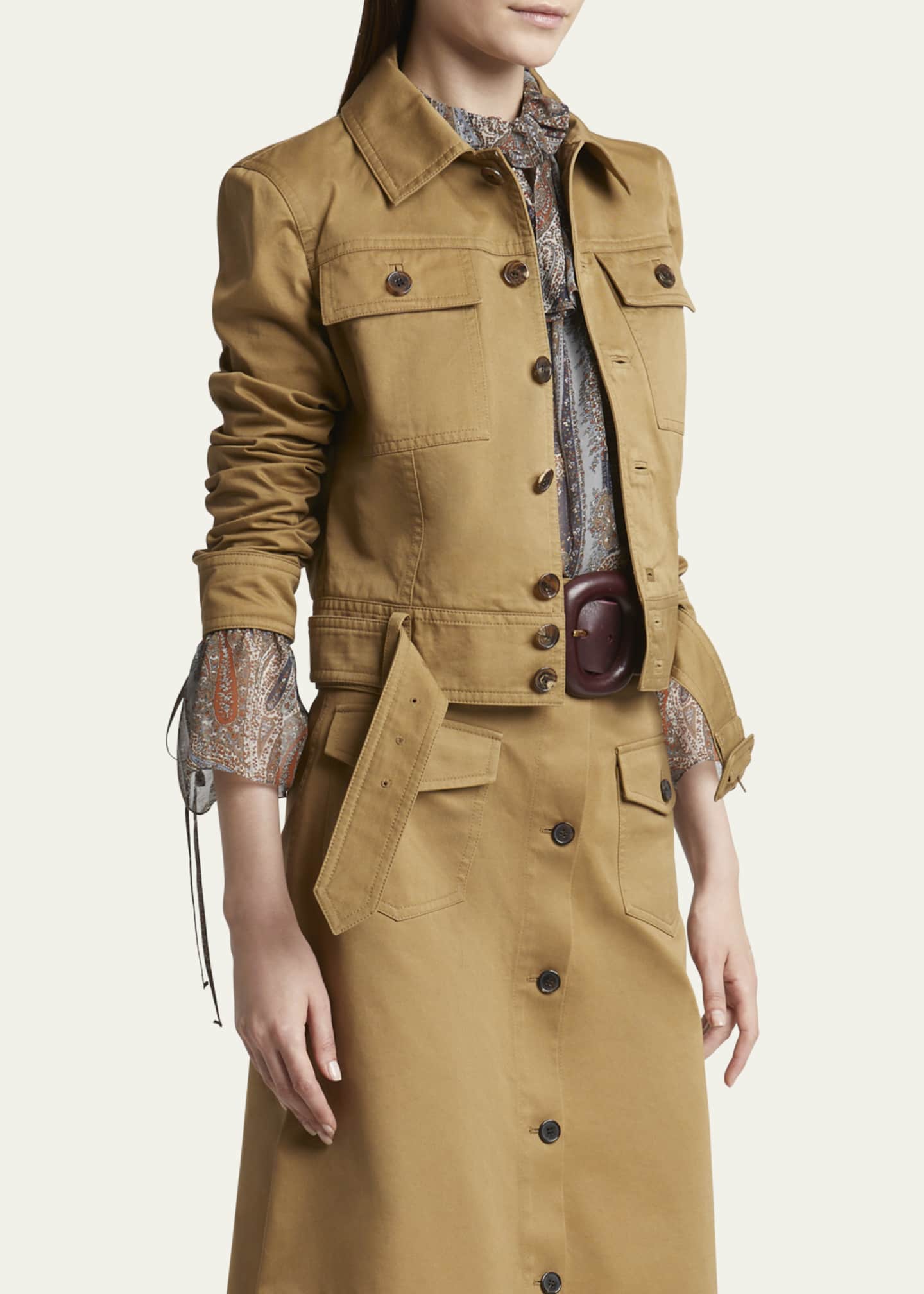Saint Laurent Collared Button Down Belted Jacket Image 4 of 5
