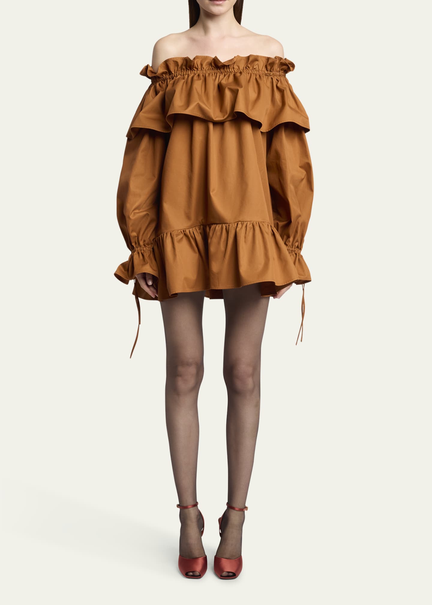 Saint Laurent Off-Shoulder Ruffled Mini Dress Image 2 of 5