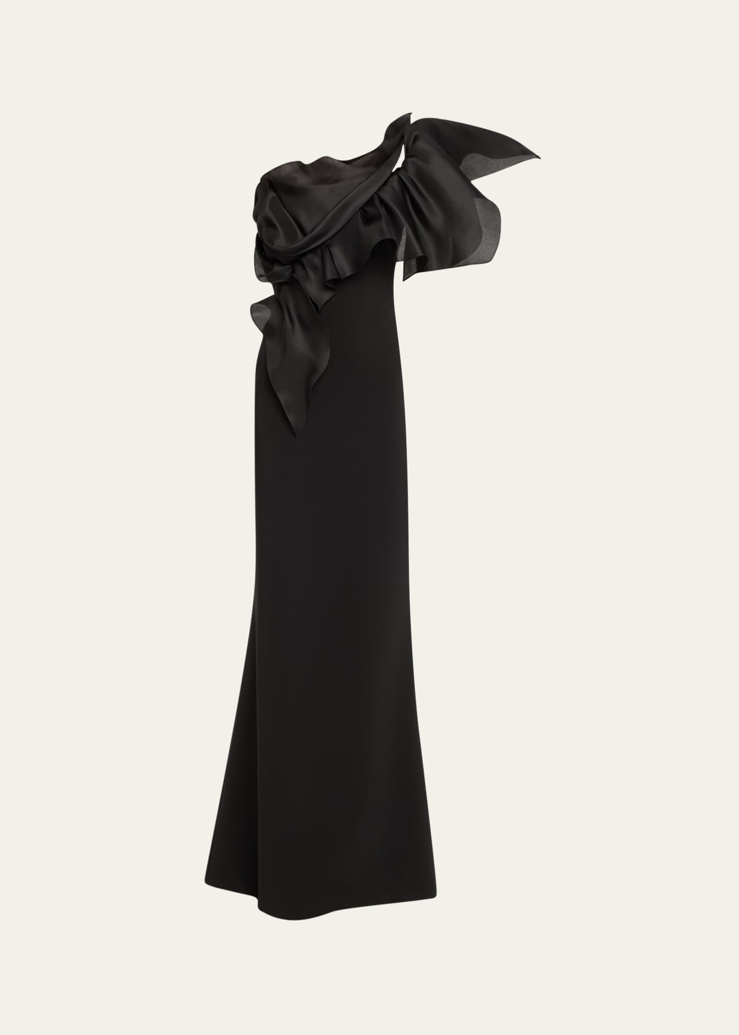 Marchesa One-Shoulder Ruffle Stretch Crepe Gown Image 1 of 5