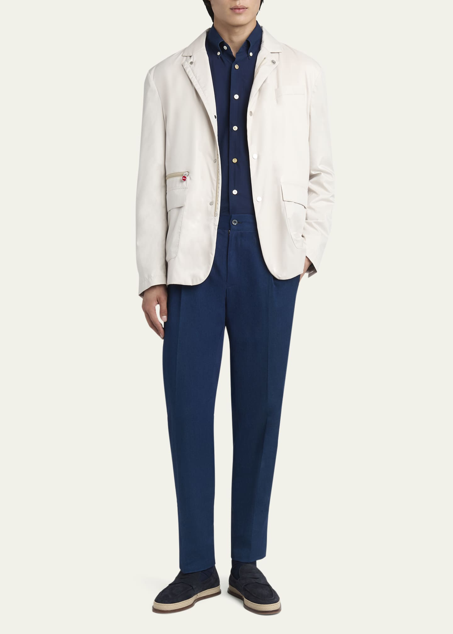 Kiton Men's Leather Full-Zip Overshirt Jacket Image 2 of 5