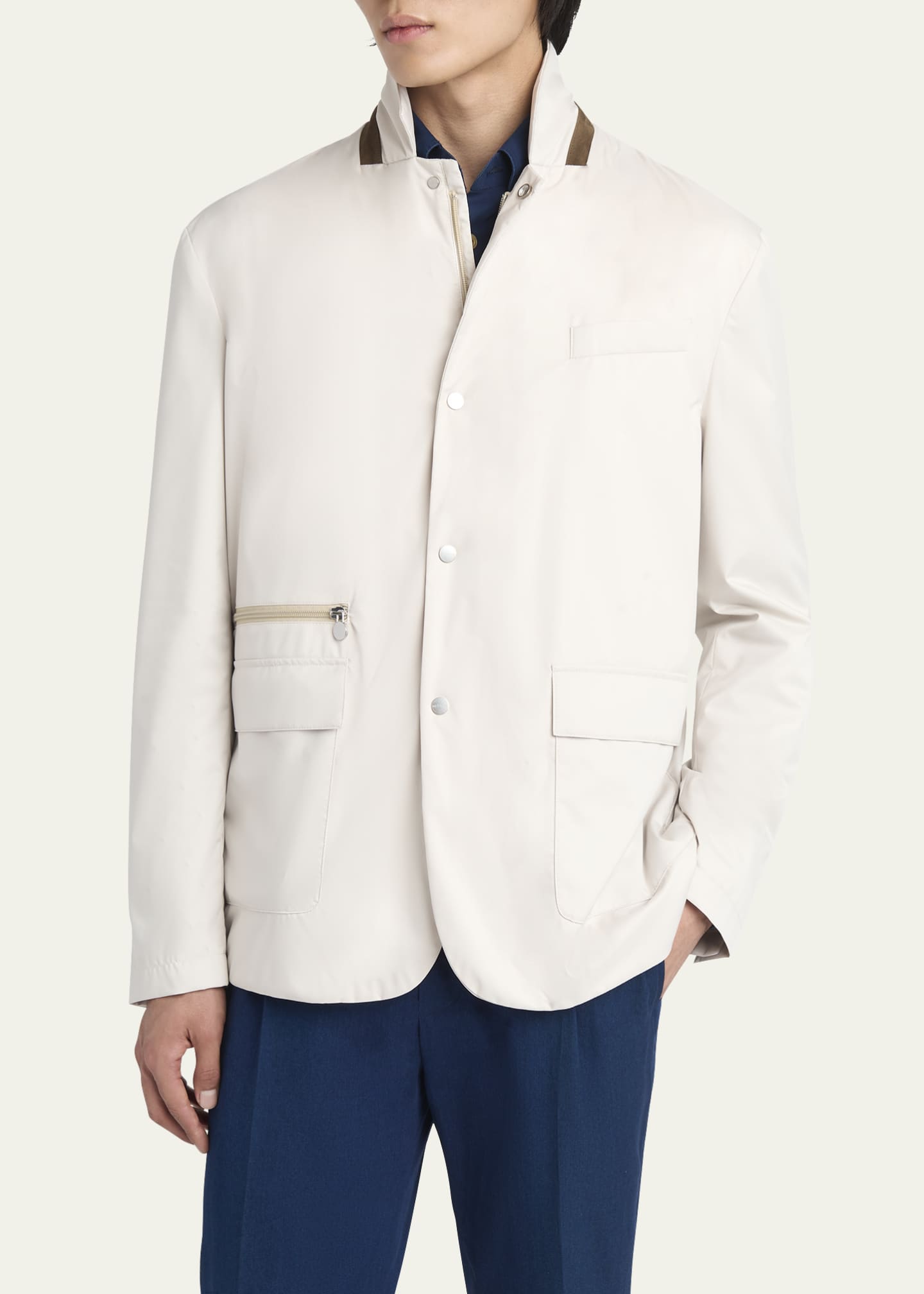 Kiton Men's Leather Full-Zip Overshirt Jacket Image 4 of 5