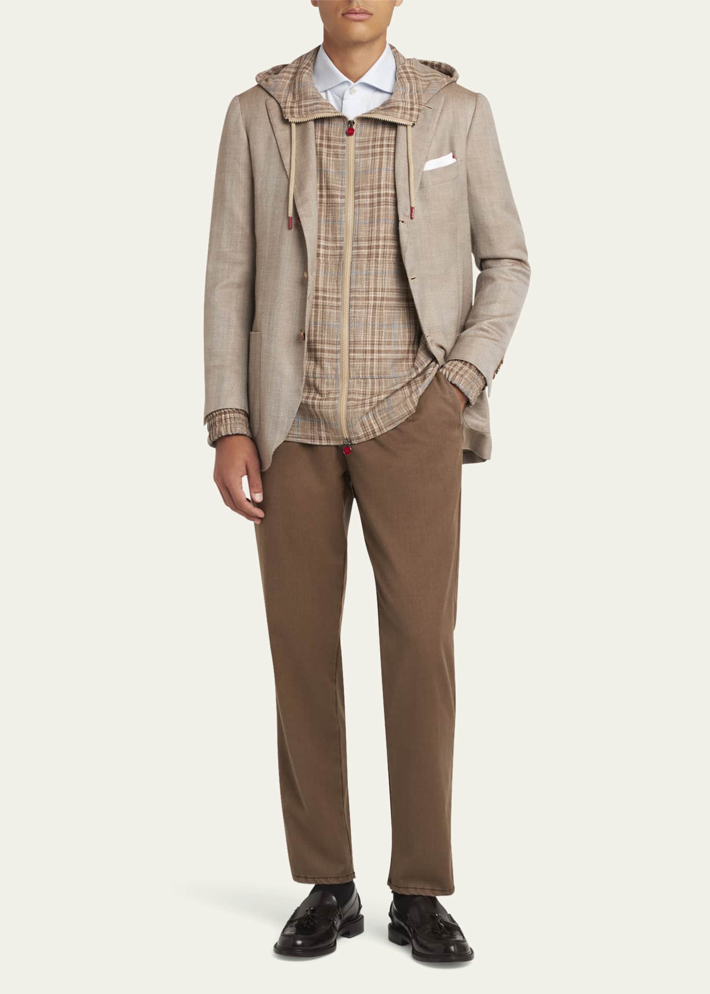 Kiton Men's Plaid Hooded Full-Zip Jacket Image 2 of 5
