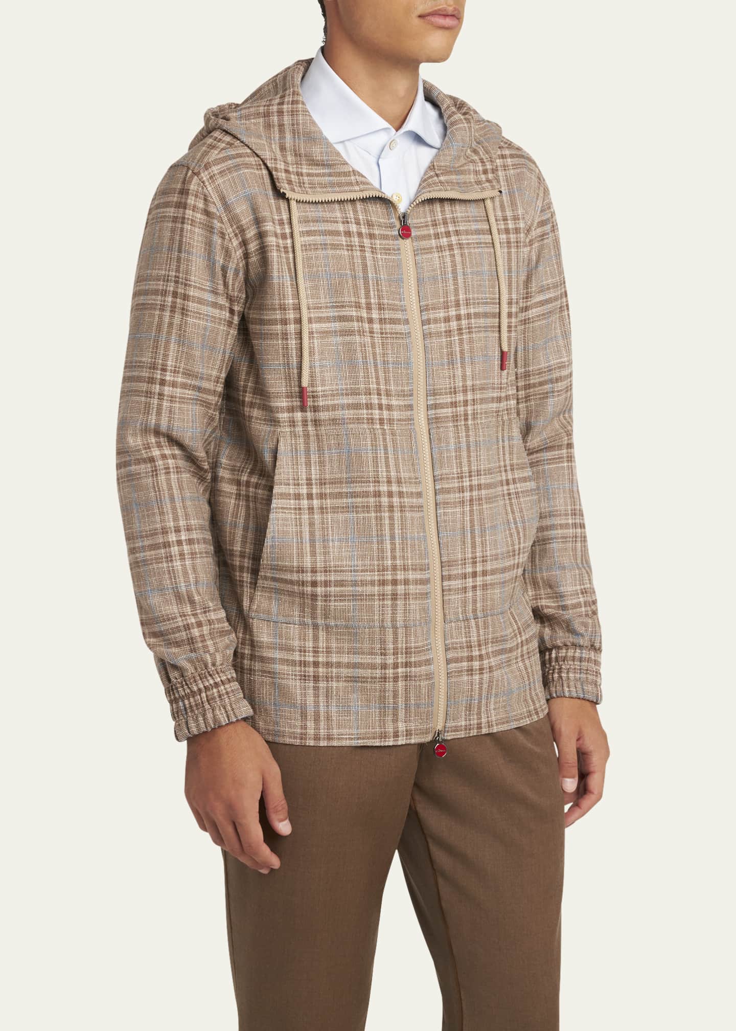 Kiton Men's Plaid Hooded Full-Zip Jacket Image 4 of 5