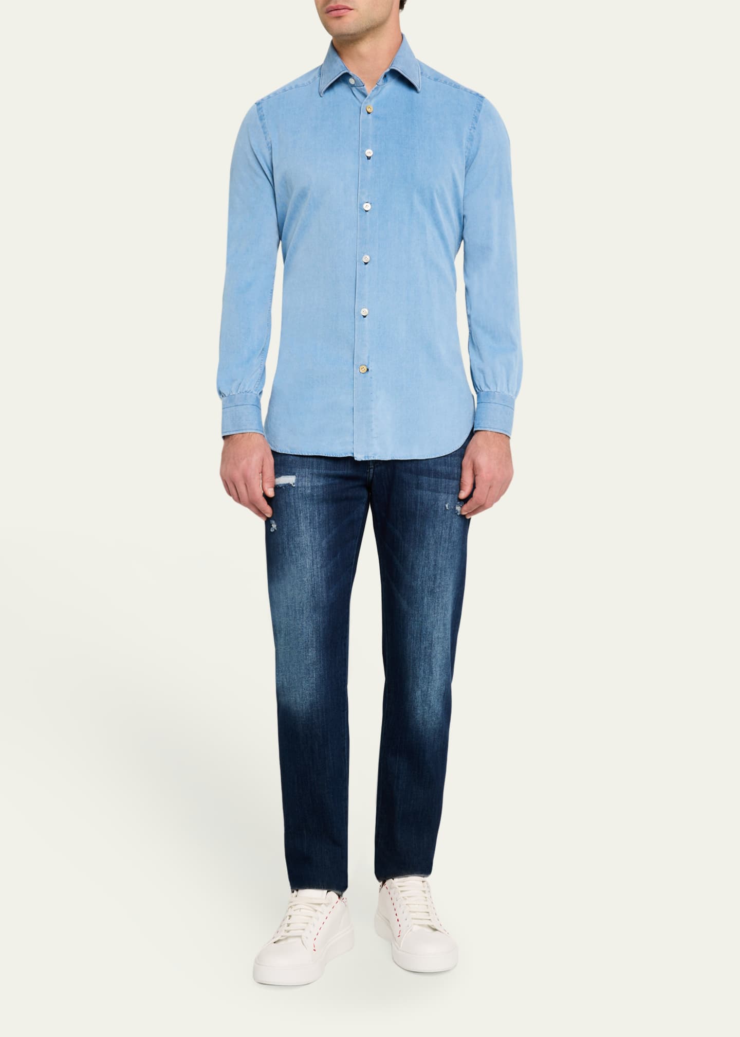 Kiton Men's Chambray Sport Shirt Image 2 of 5