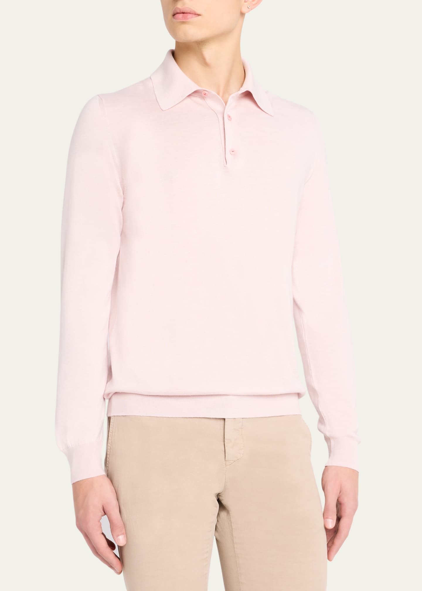 Kiton Men's Silk, Cashmere and Linen Polo Sweater Image 4 of 5