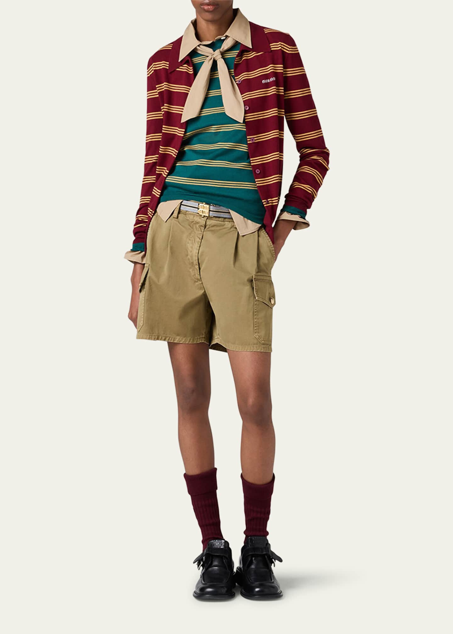 Miu Miu Stripe Polo Cashmere Silk Cardigan Image 2 of 4