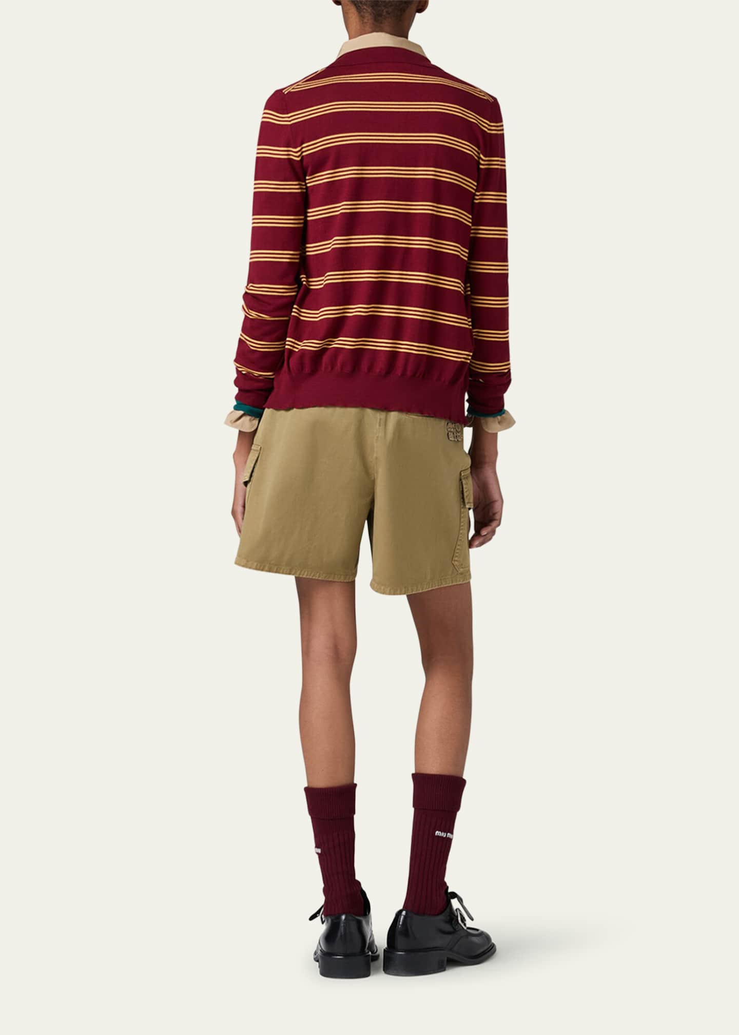 Miu Miu Stripe Polo Cashmere Silk Cardigan Image 3 of 4