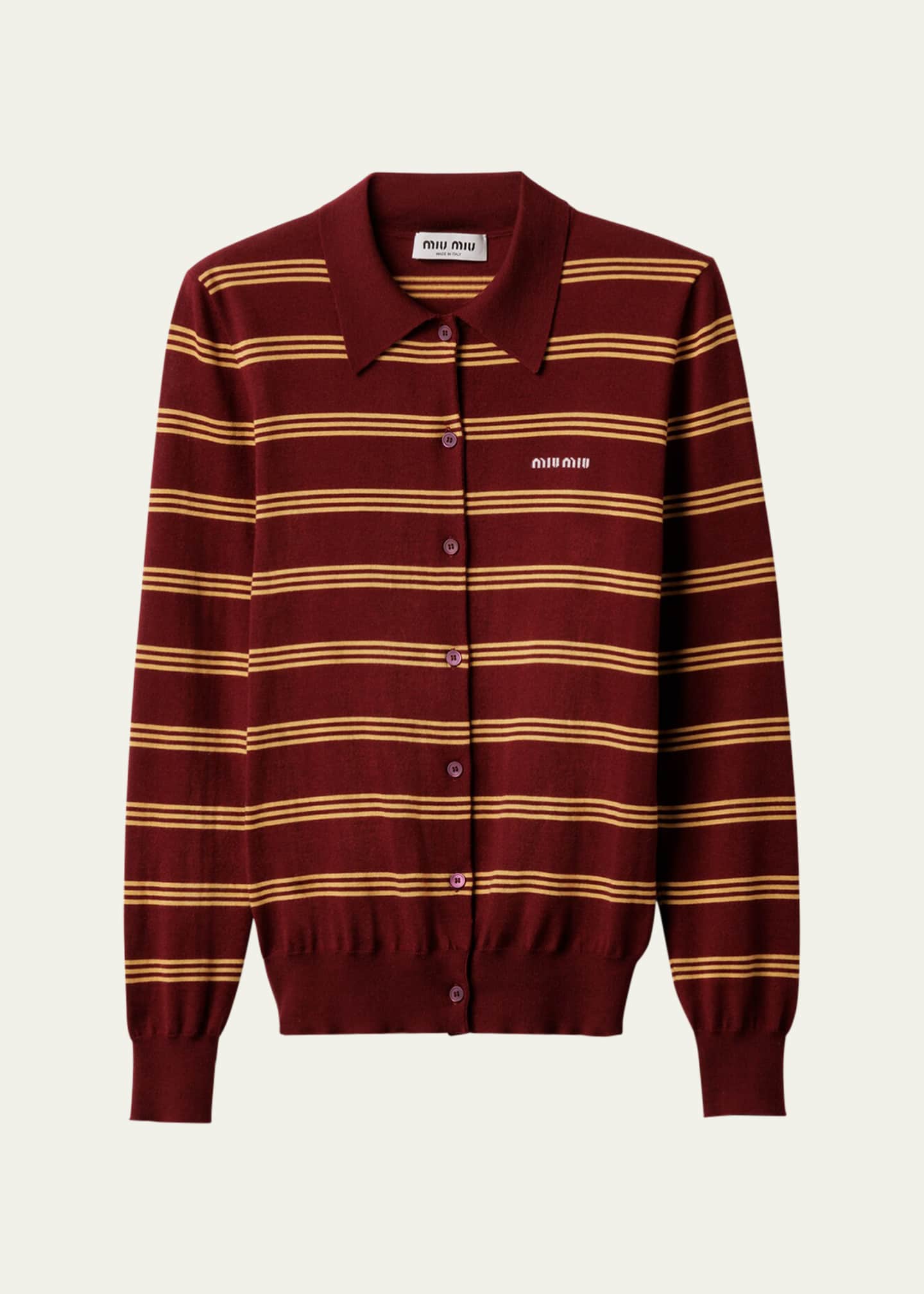 Miu Miu Stripe Polo Cashmere Silk Cardigan Image 1 of 4