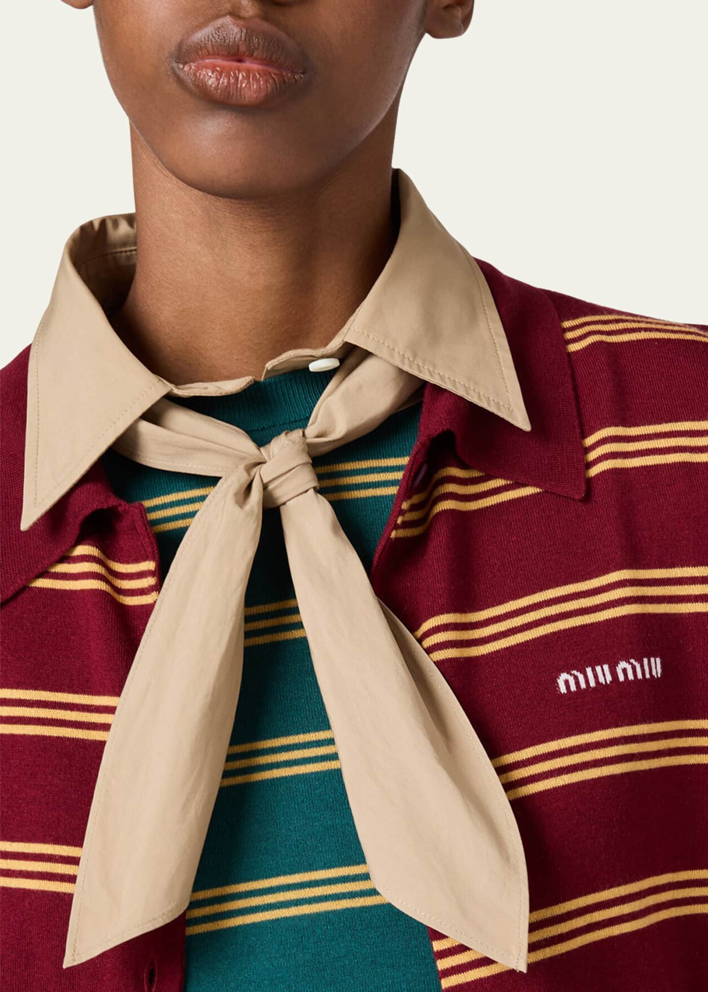 Miu Miu Stripe Polo Cashmere Silk Cardigan Image 4 of 4