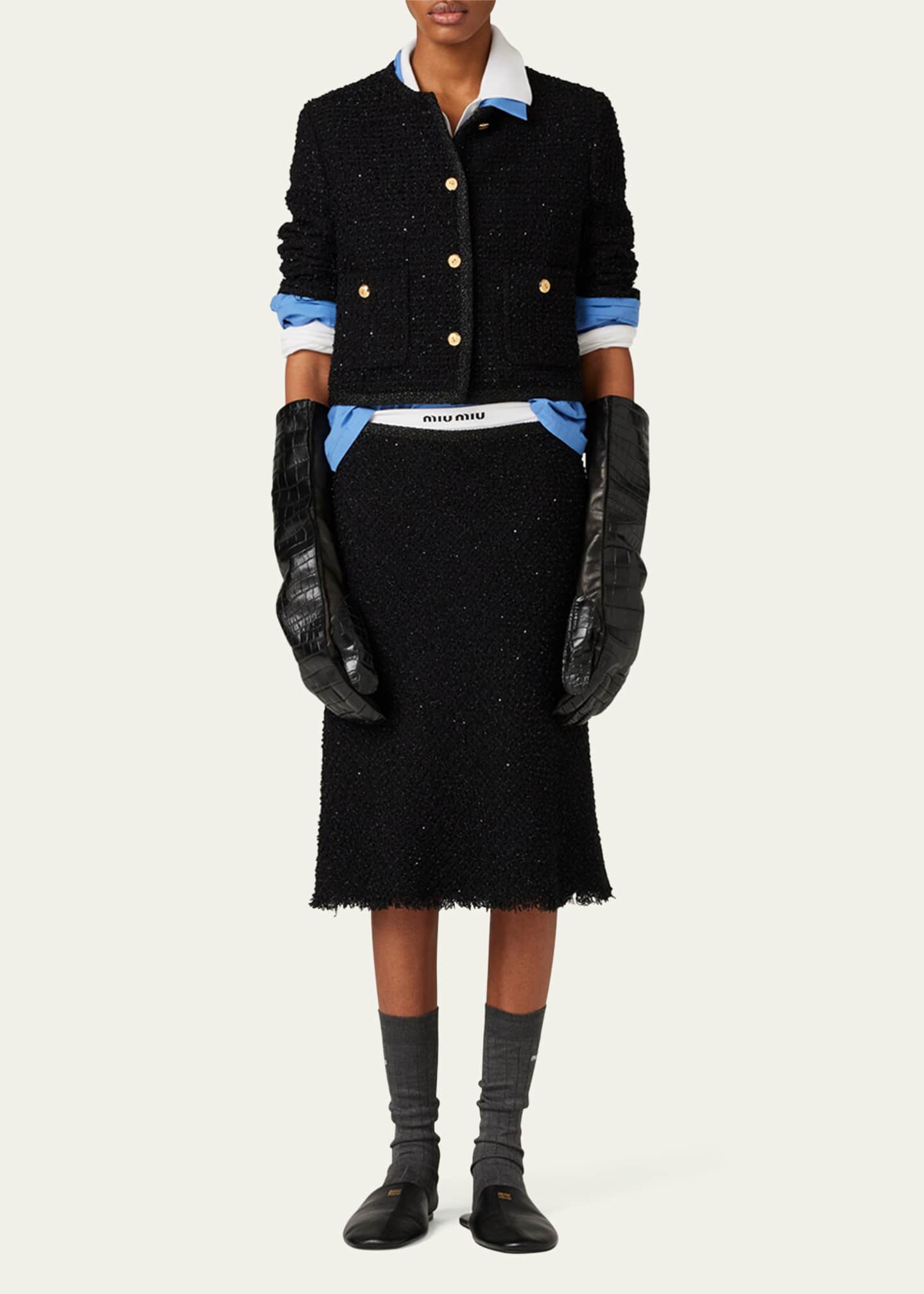 Miu Miu Lurex Wool Frayed Hem Skirt Image 2 of 4
