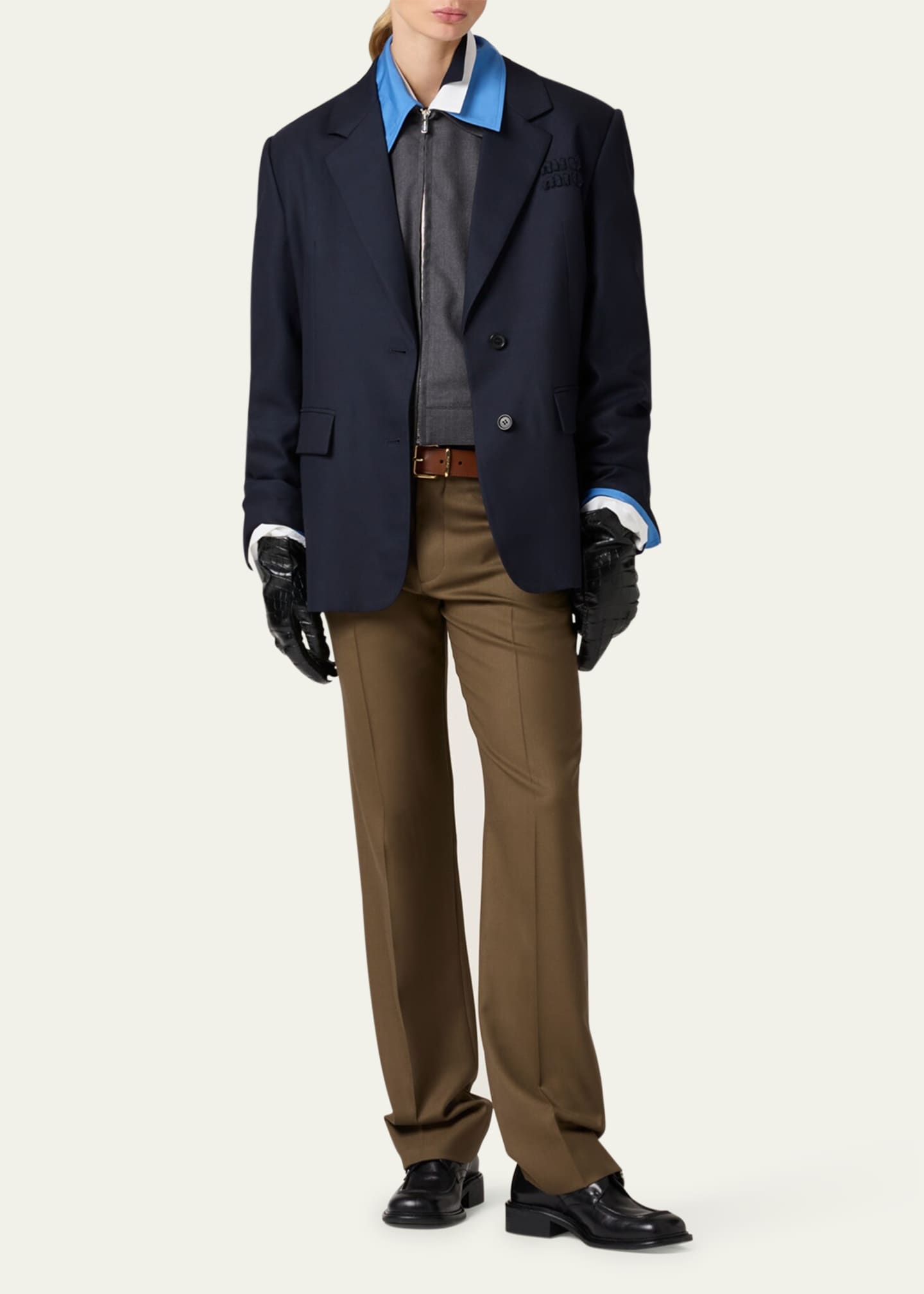 Miu Miu Poplin Layered Wool Zip-Up Jacket - Bergdorf Goodman