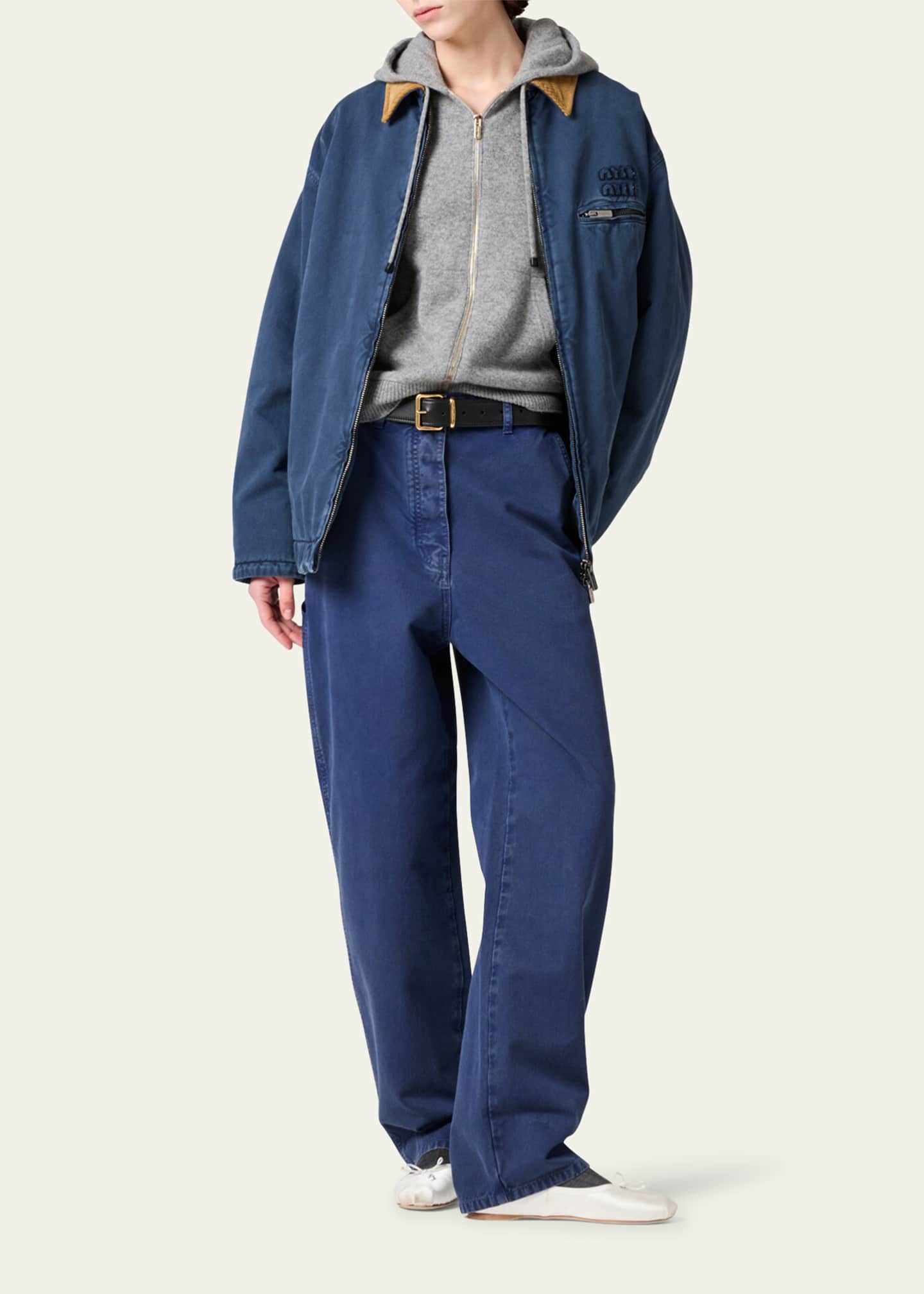 Miu Miu Cotton Trucker Jacket with Corduroy Collar Image 2 of 3