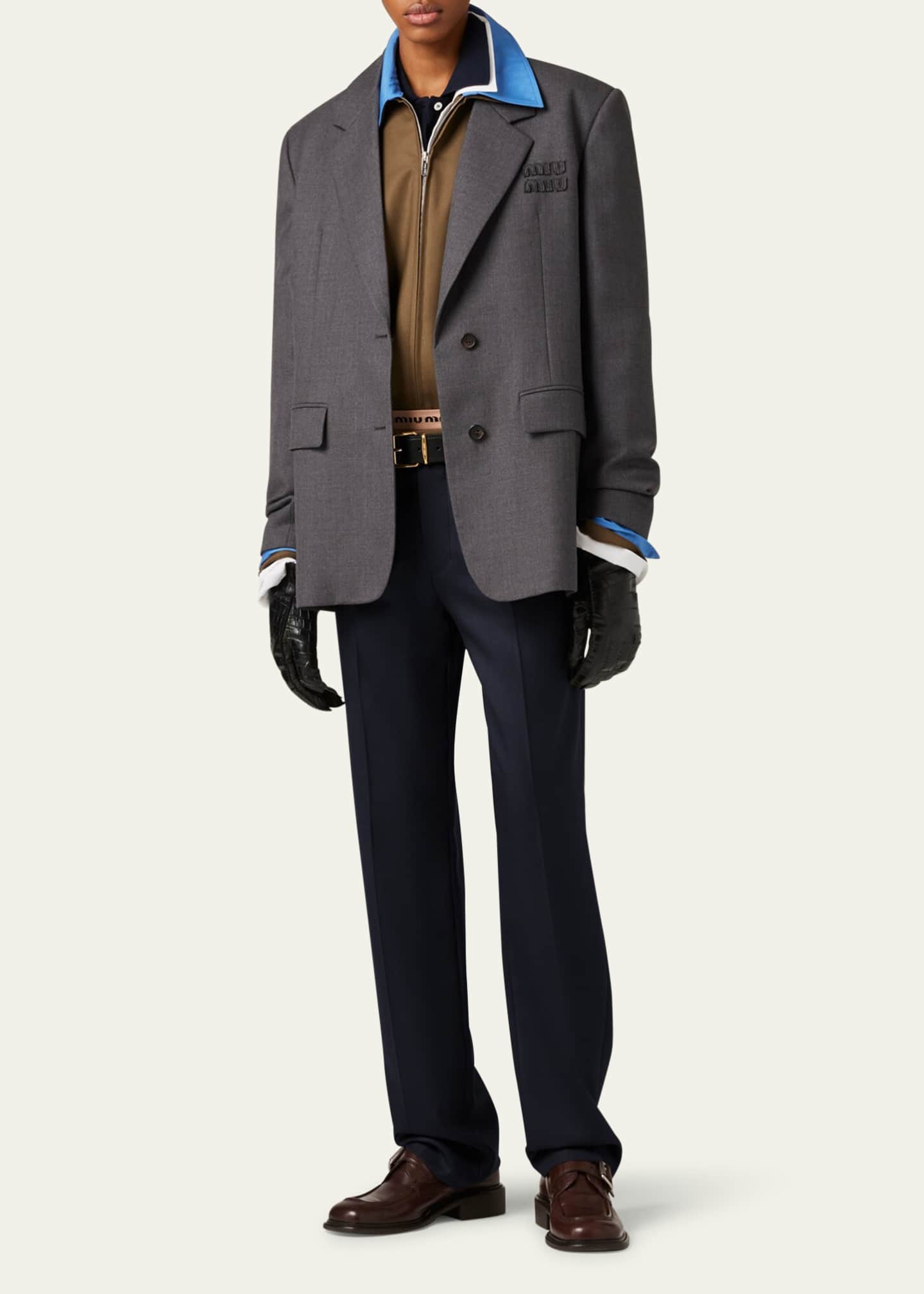 Miu Miu Logo Embroidered Oversized Wool Blazer Jacket Image 2 of 5