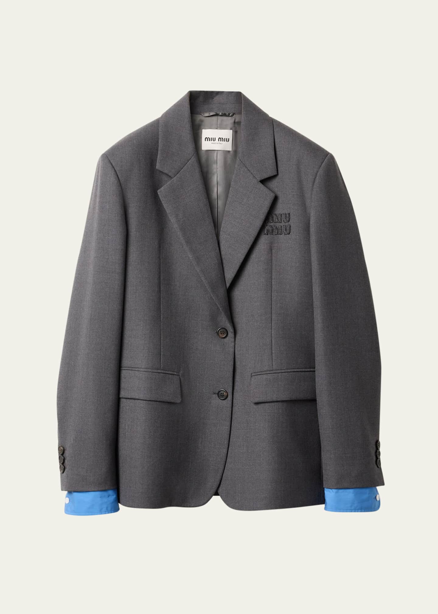Miu Miu Logo Embroidered Oversized Wool Blazer Jacket Image 1 of 5