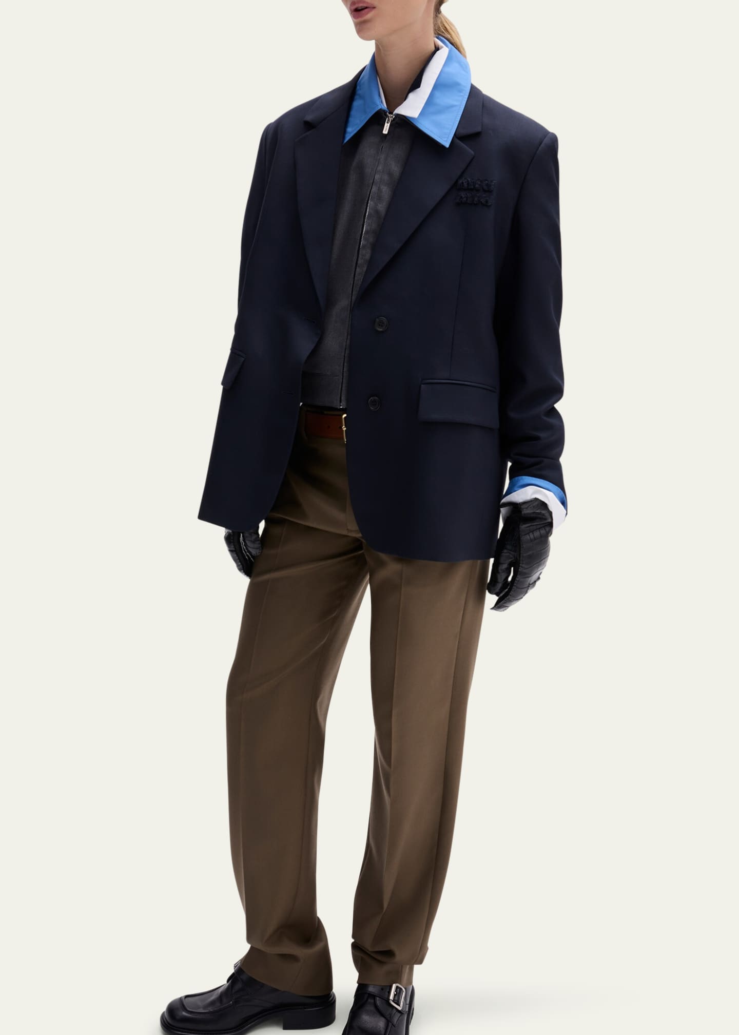 Miu Miu Logo Embroidered Oversized Wool Blazer Jacket Image 4 of 5
