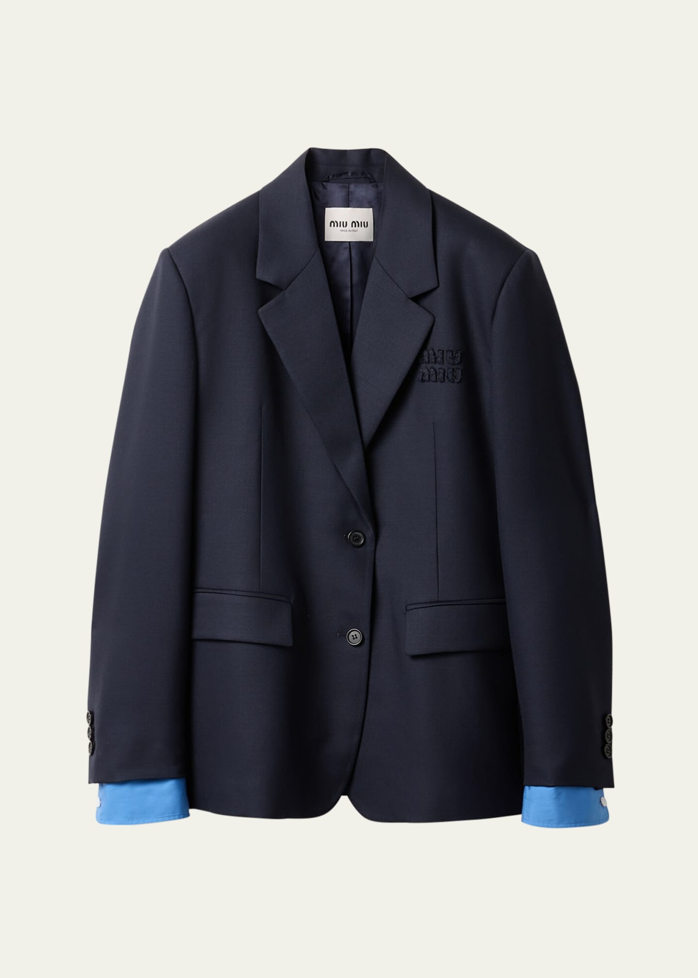 Miu Miu Logo Embroidered Oversized Wool Blazer Jacket - Bergdorf