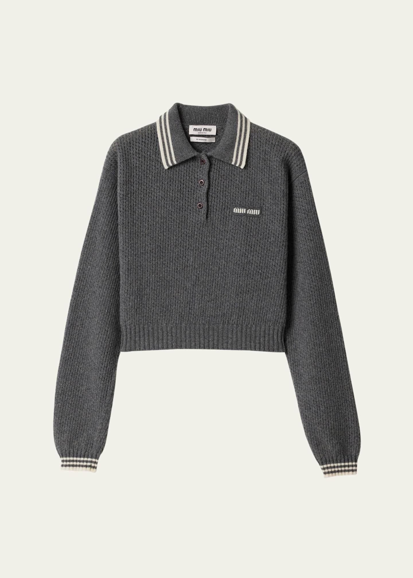 Long-Sleeve Cropped Polo Sweater