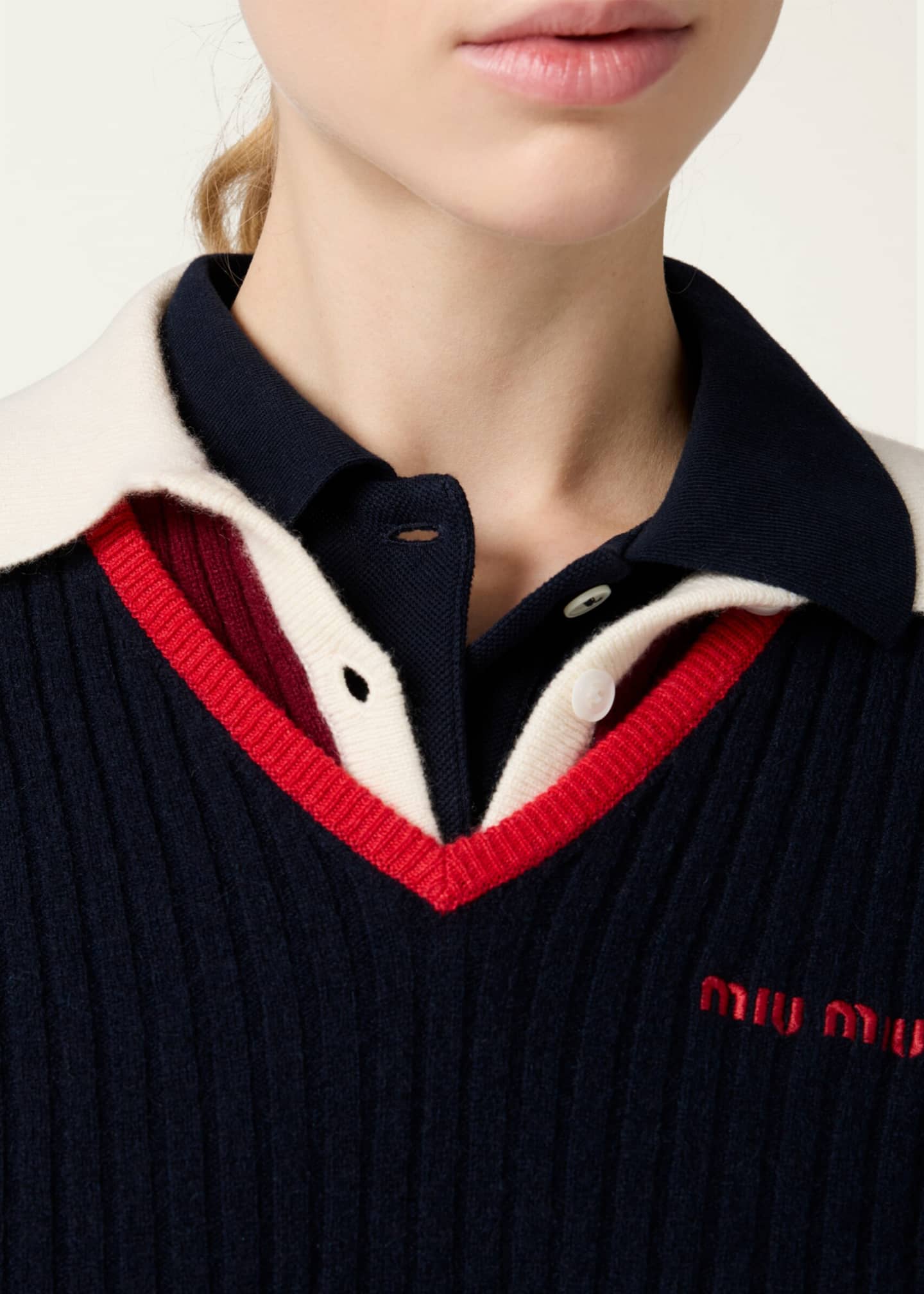 Miu Miu Ribbed V-Neck Long Sleeve Cashmere Sweater - Bergdorf Goodman