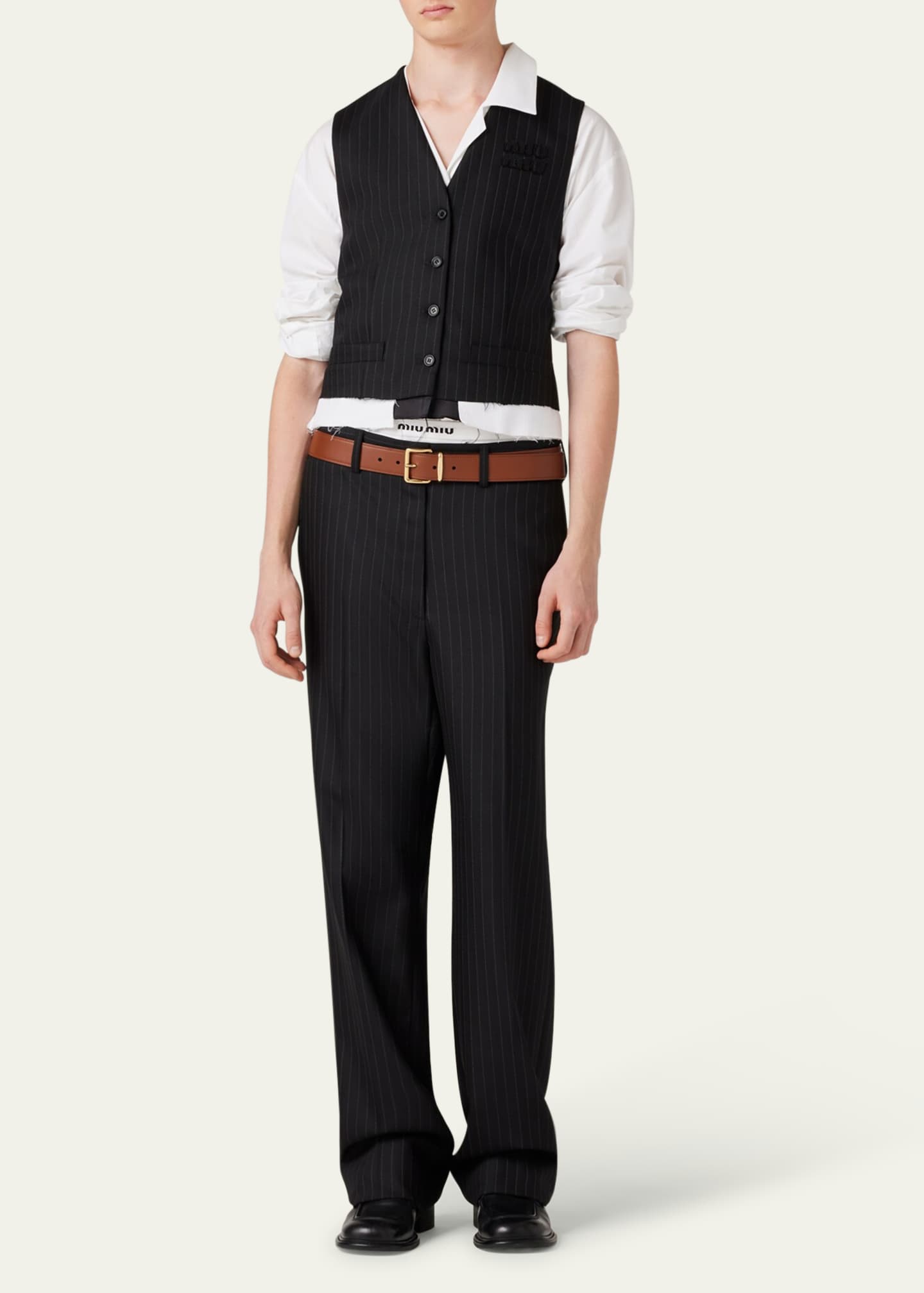 Miu Miu Stripe Straight Leg Wool Pants Image 2 of 4