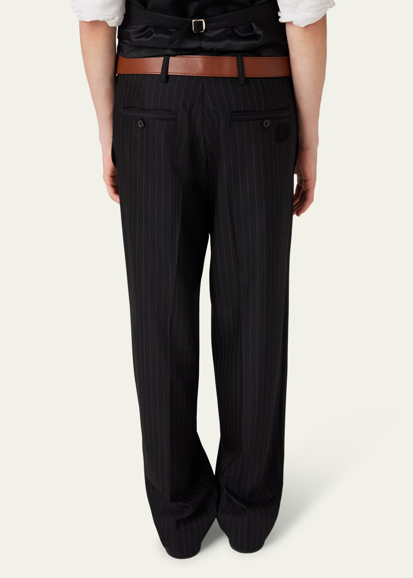 Miu Miu Stripe Straight Leg Wool Pants Image 3 of 4