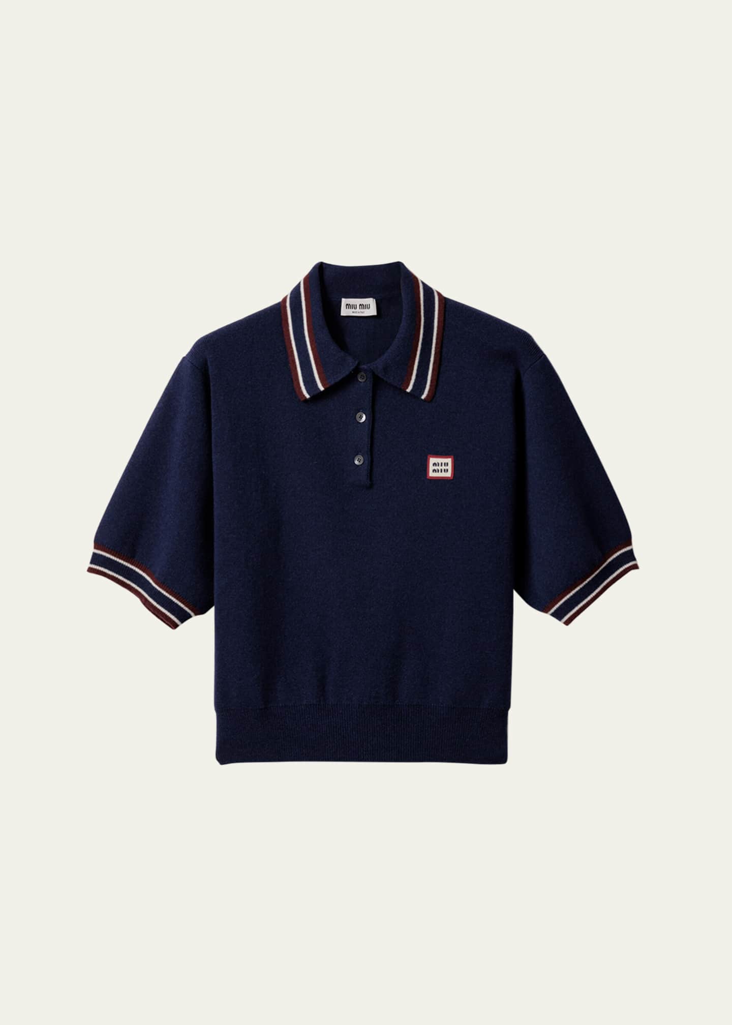 トップス prada archives knit polo navy miumiu Miu Miu Knit Polo Shirt, Size 40 IT
