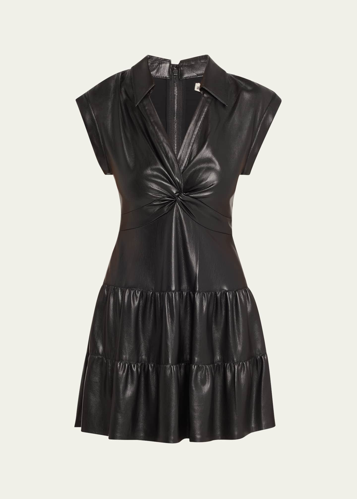 Alice + Olivia Mila Vegan Leather Twist-Front Mini Dress Image 1 of 5