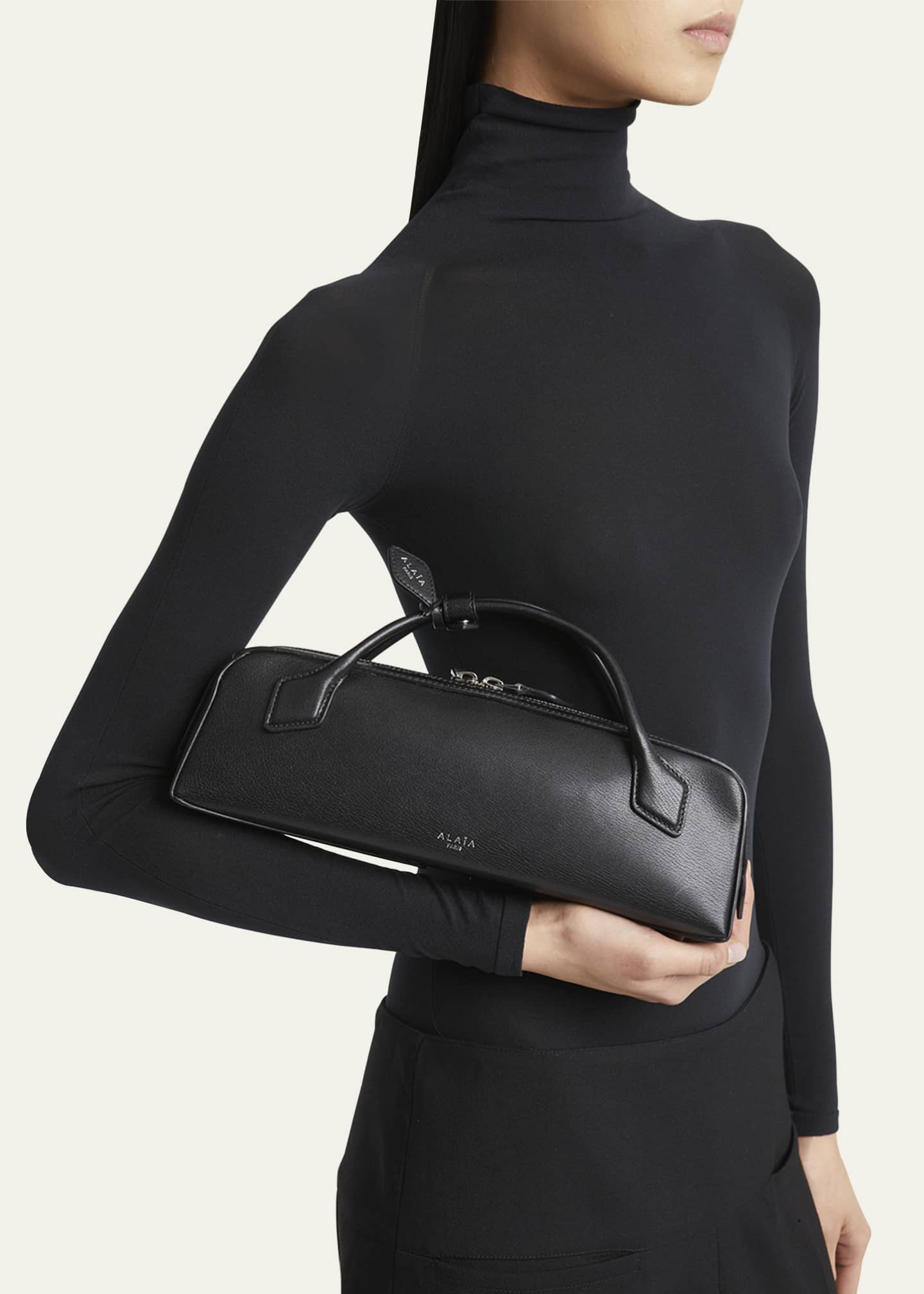 ALAIA Le Teckel Top-Handle Bag in Grained Leather Image 2 of 6