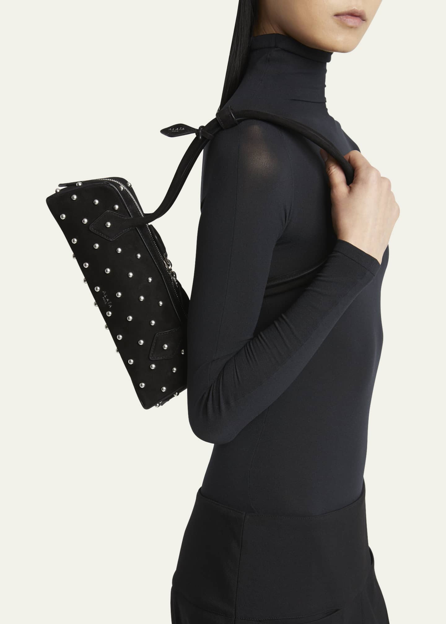 ALAIA Le Teckel Small Shoulder Bag in Studded Suede Image 2 of 6