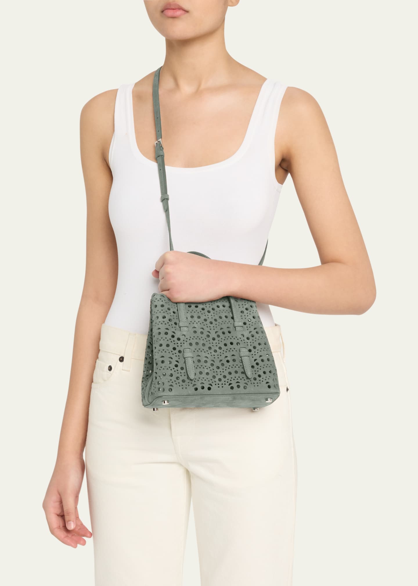 ALAIA Mina 20 Top-Handle Bag in Perforated Suede Image 2 of 6